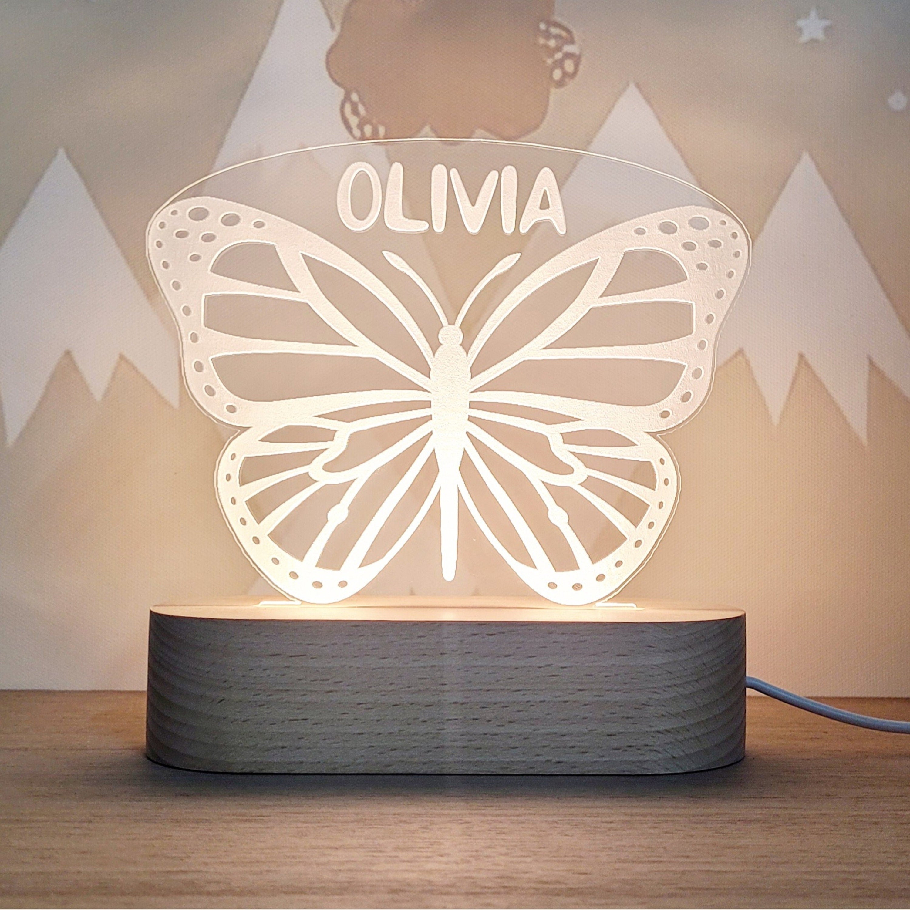 Custom Night Light, Moon & Stars Butterfly or Rainbow