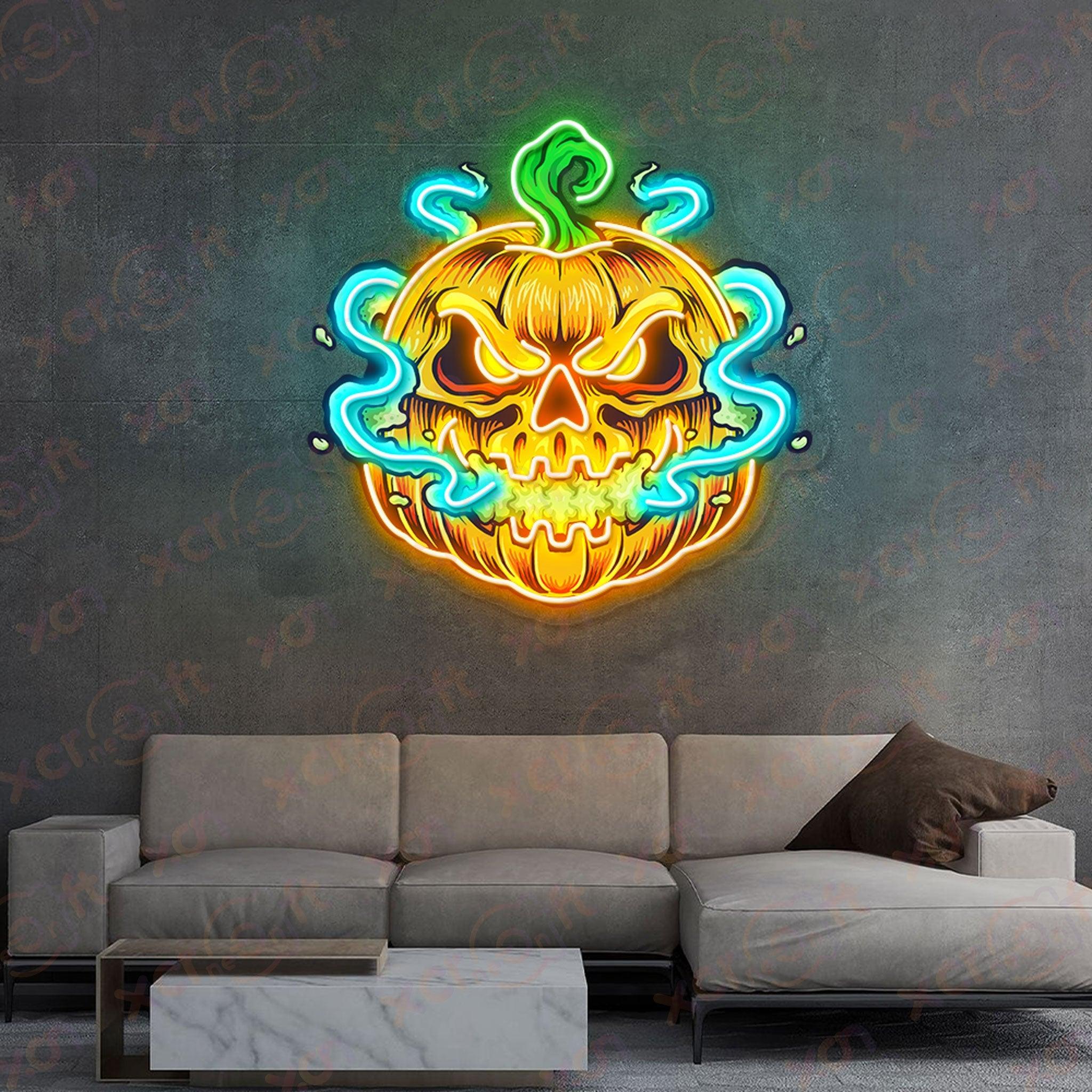 Custom LED neon pumpkin, scary decor light.