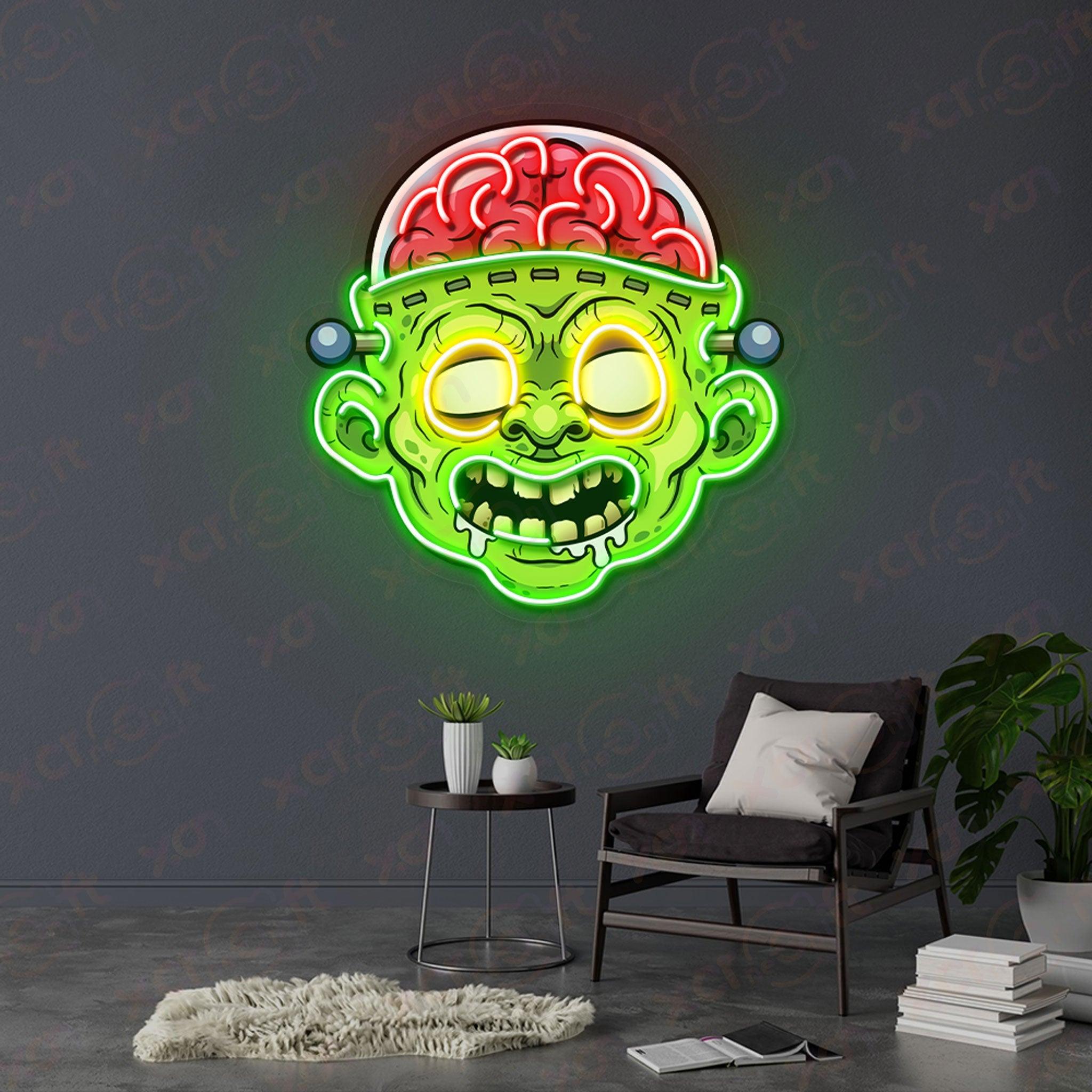 Psychedelic green brain face UV neon sign