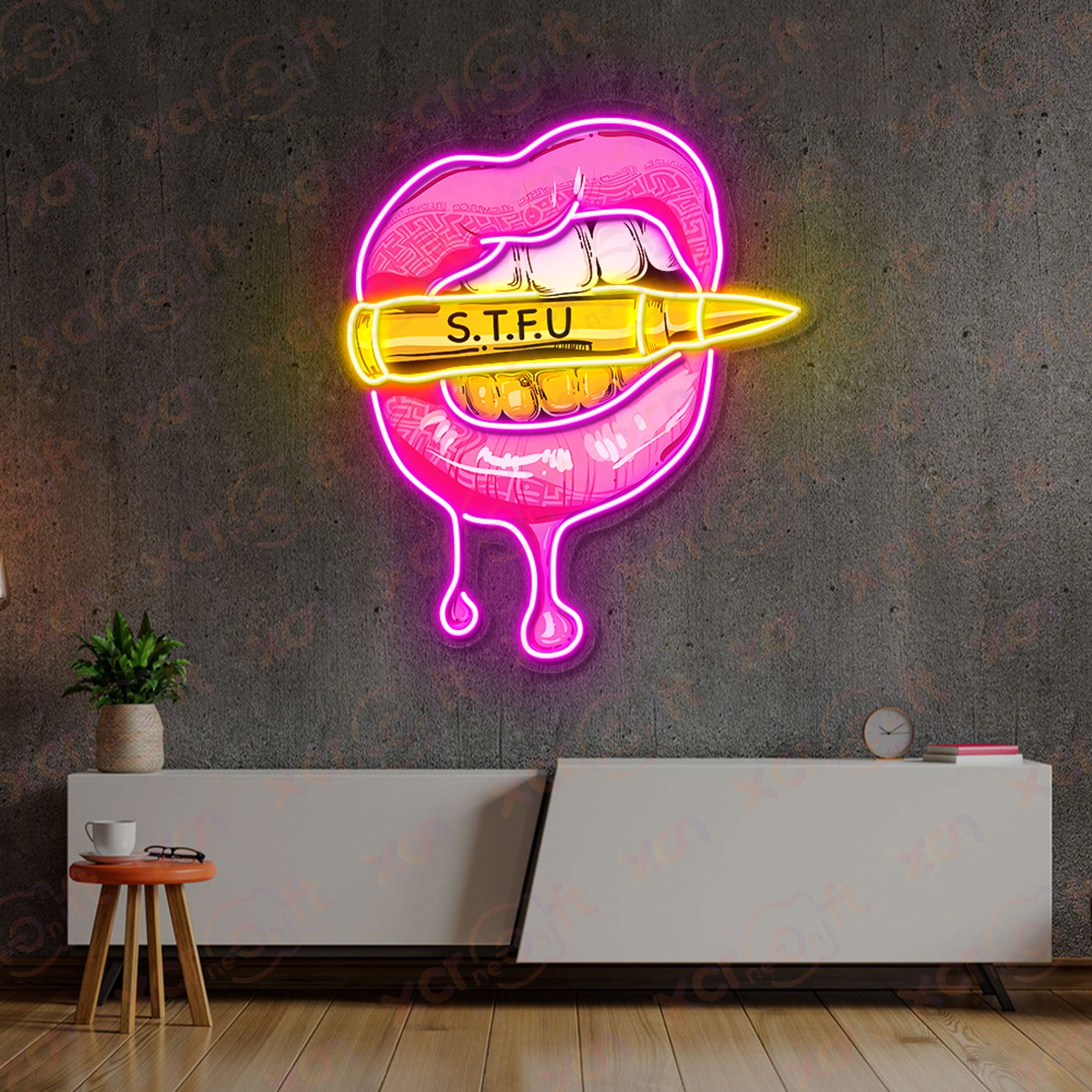 STFU Lip Bullet Neon Sign Art Decor for Wall