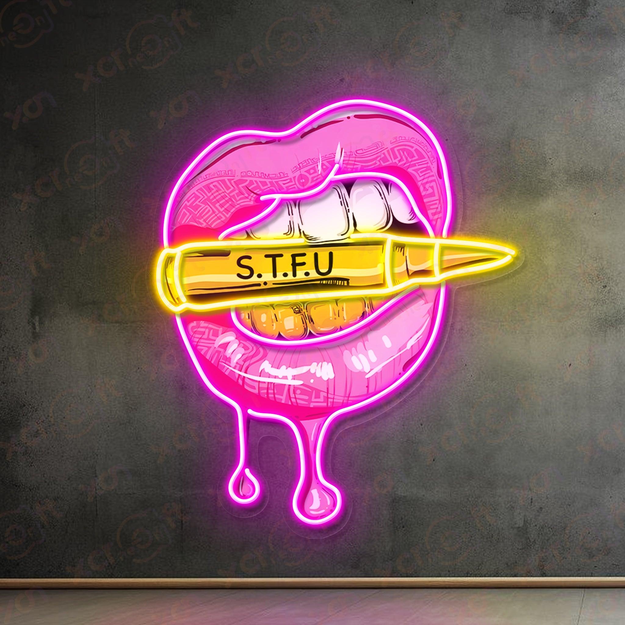 STFU Lip Bullet Neon Sign Art Decor for Wall