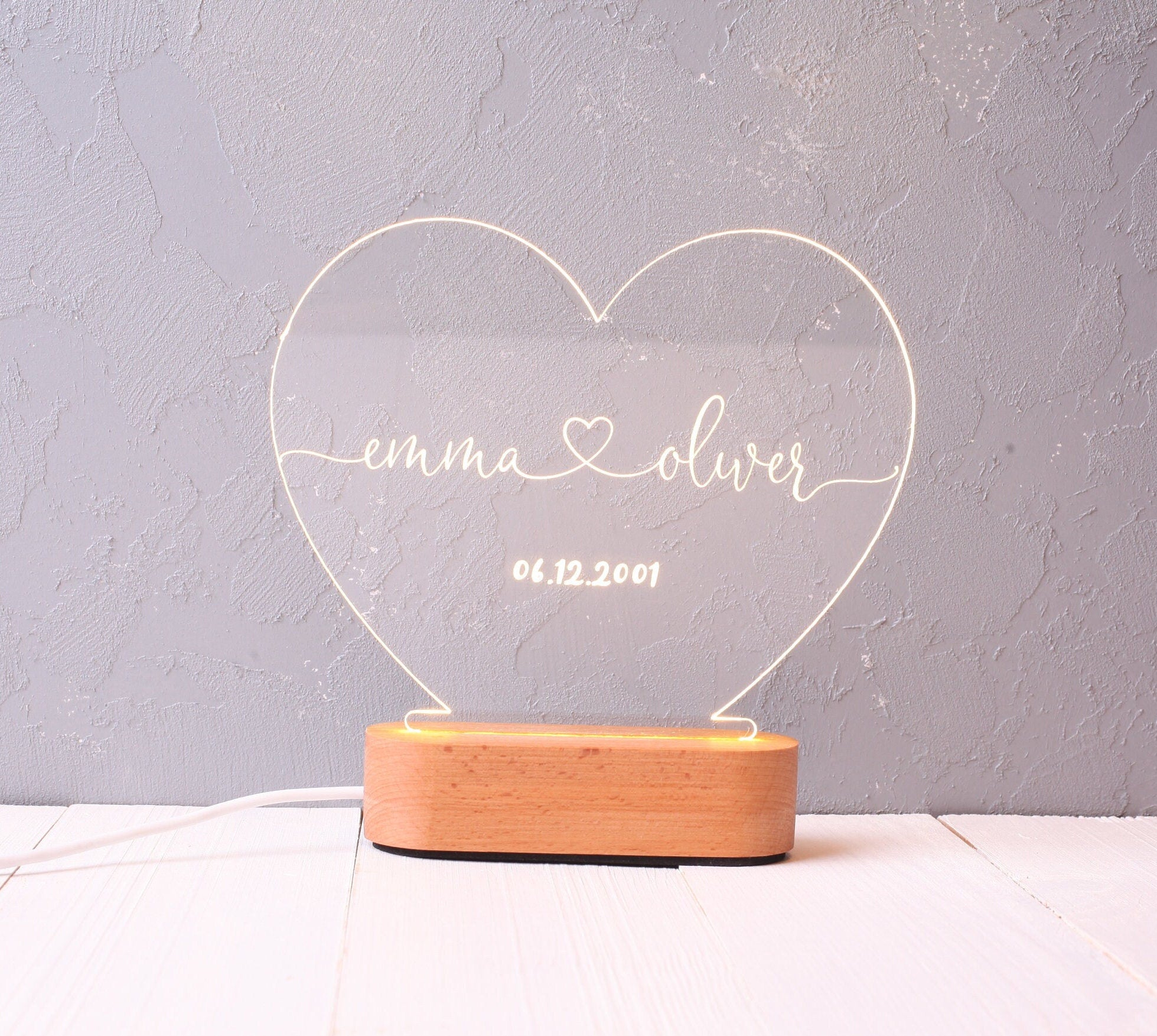 Custom Night Light as Valentines Day Gift Heart Shape