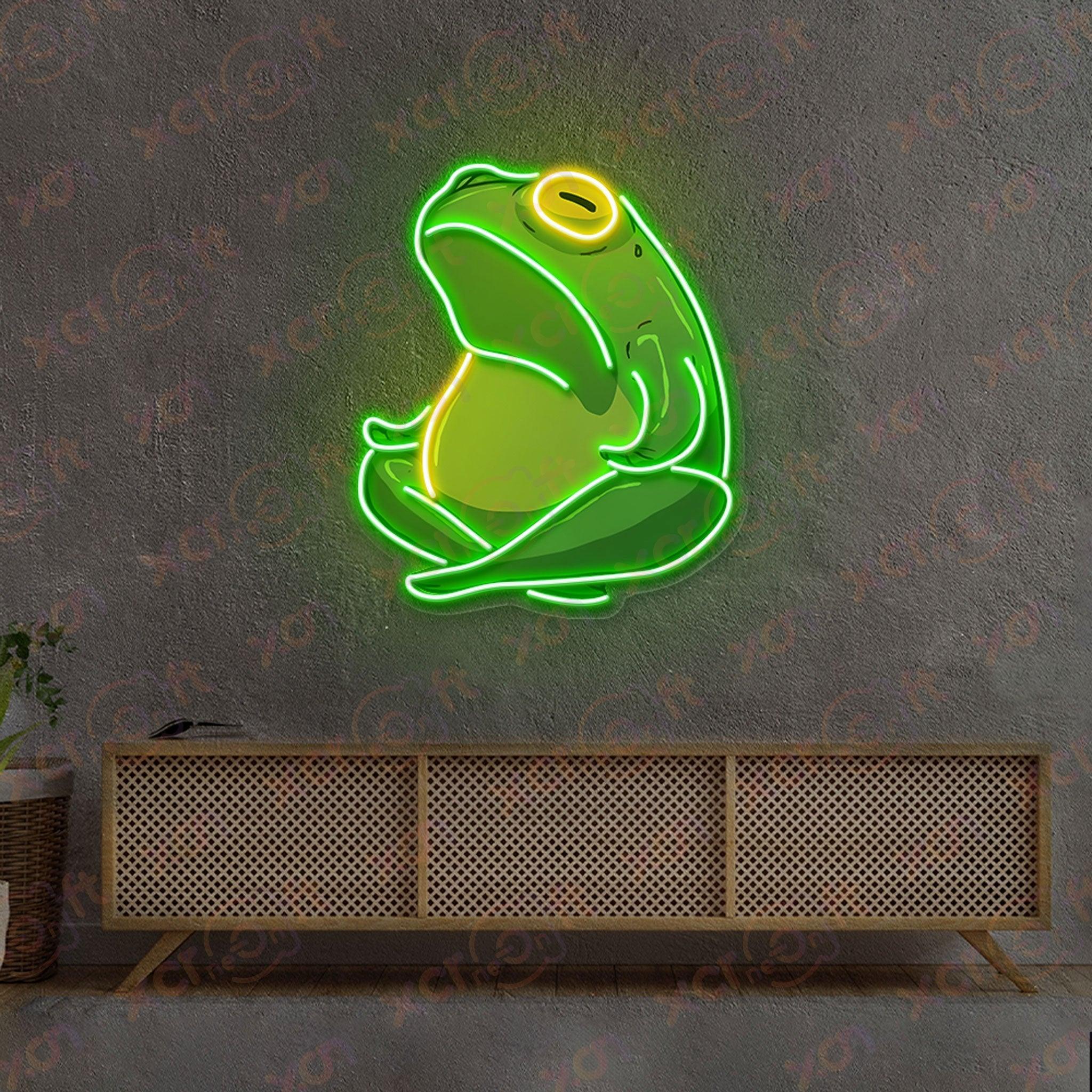 Custom neon sign cute frog meditating in yoga pose