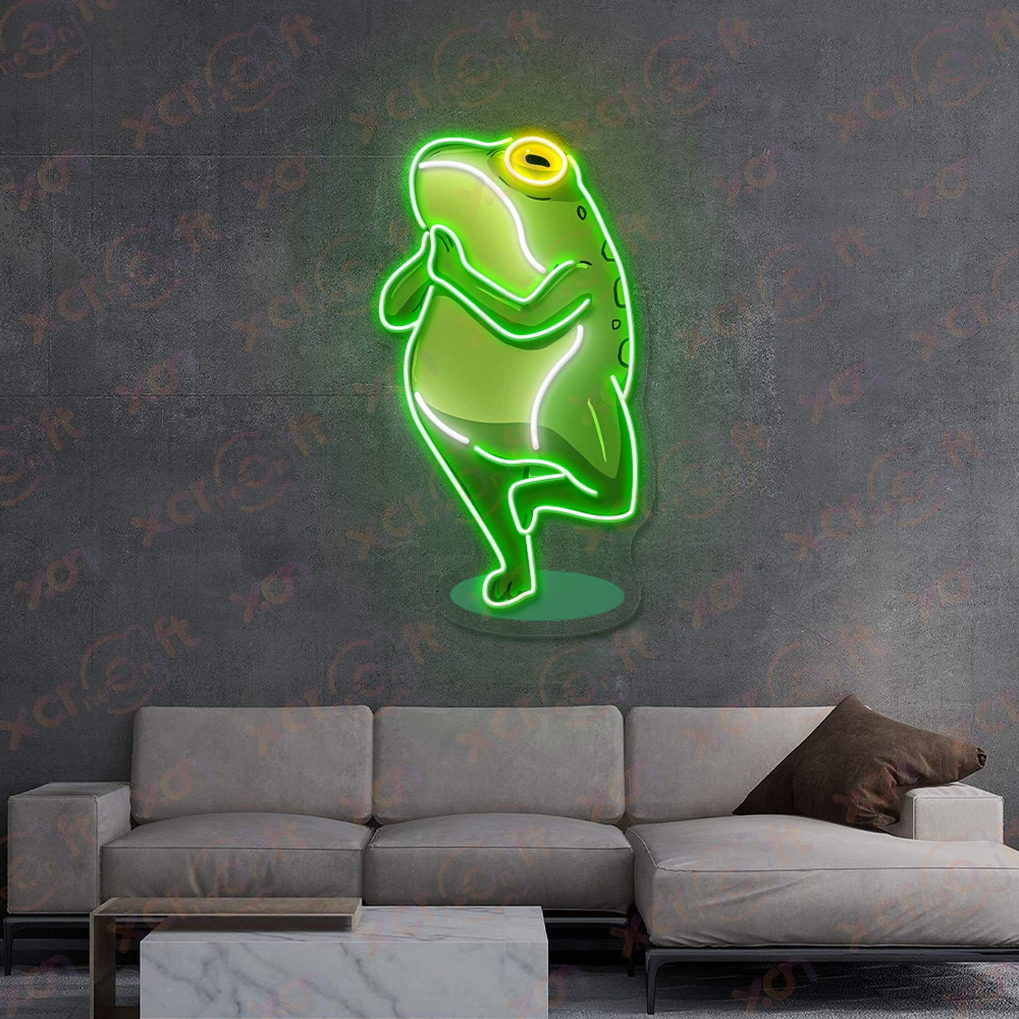 Green Frog Yoga Neon Sign Cartoon Character