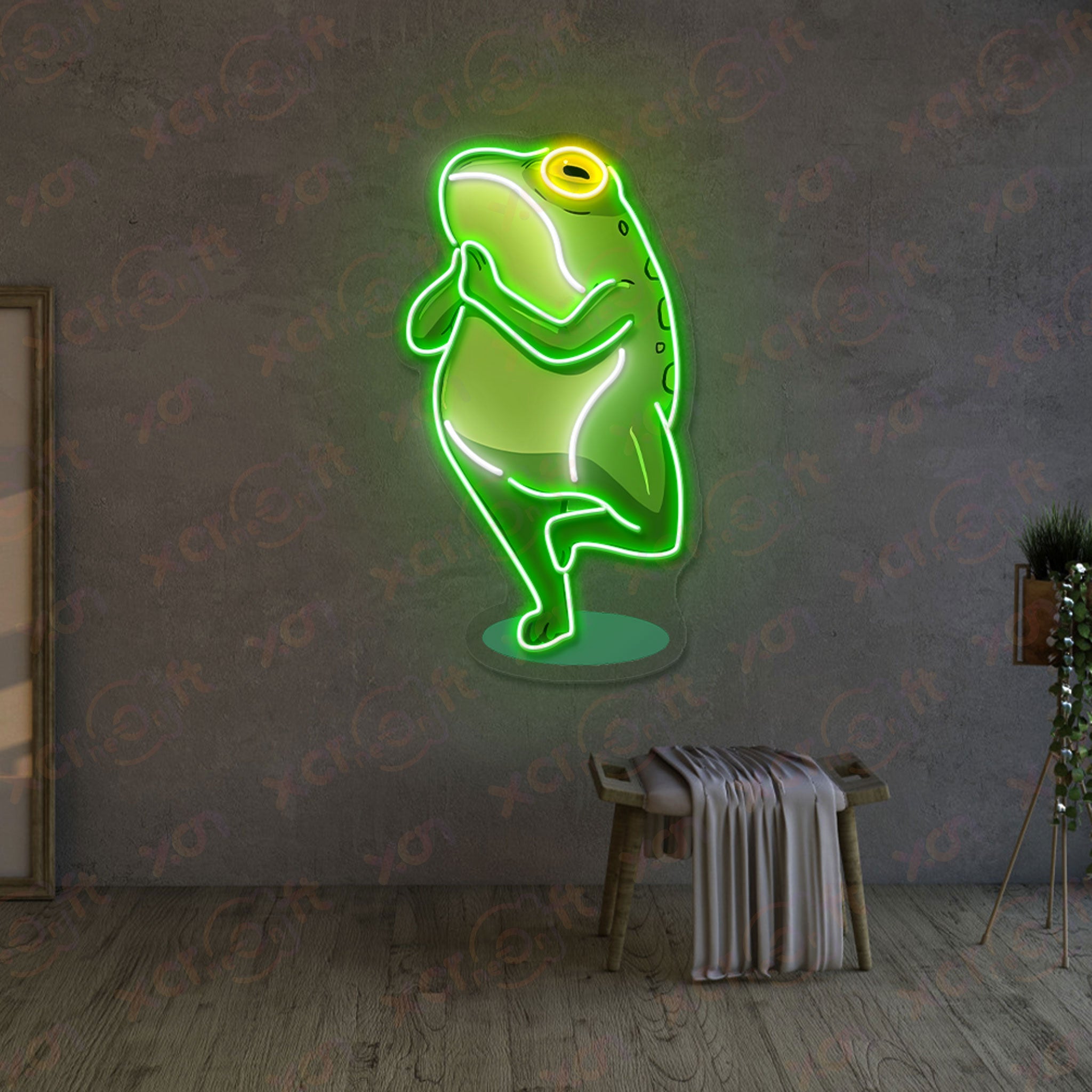 Green Frog Yoga Neon Sign Cartoon Character