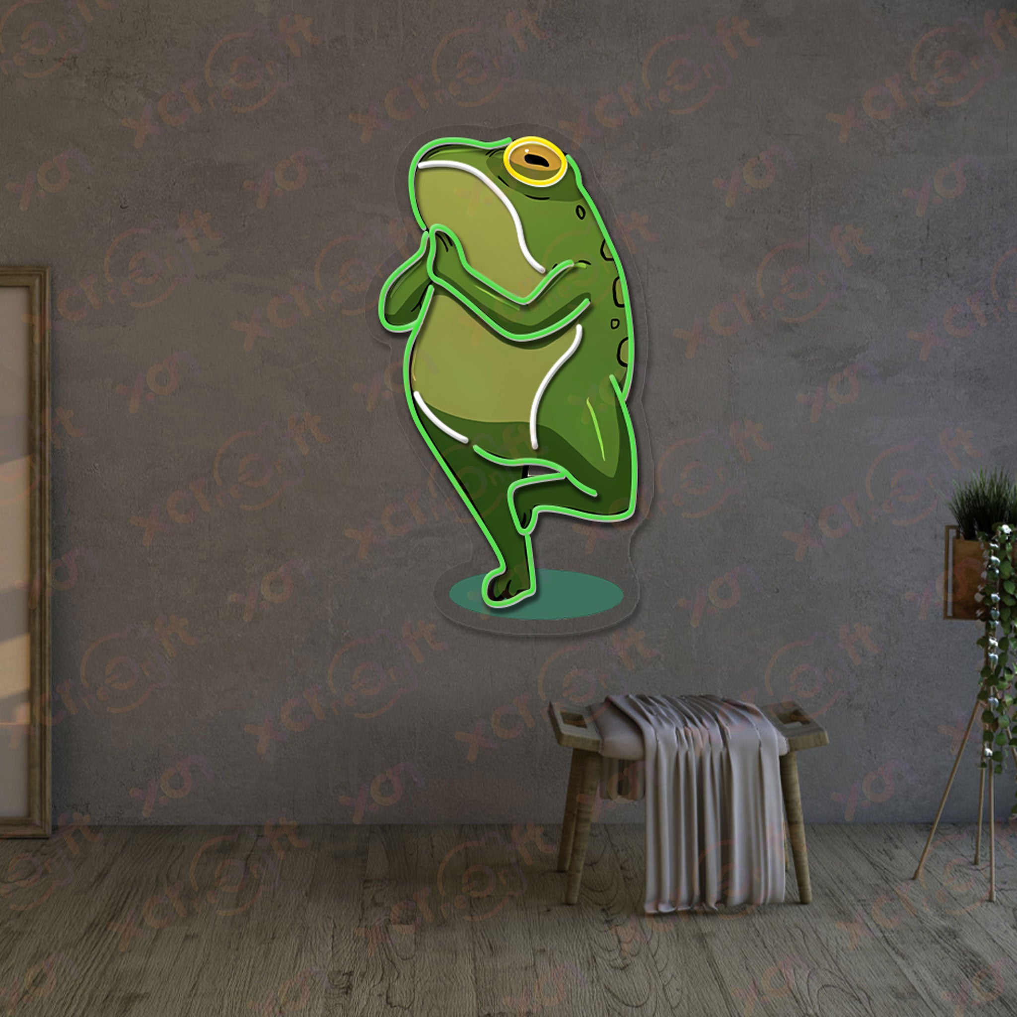 Green Frog Yoga Neon Sign Cartoon Character