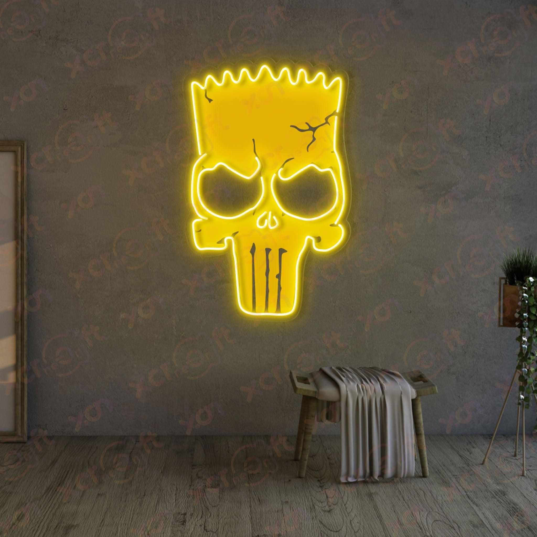 UV neon sign Bart Simpson skull with Punisher logo.