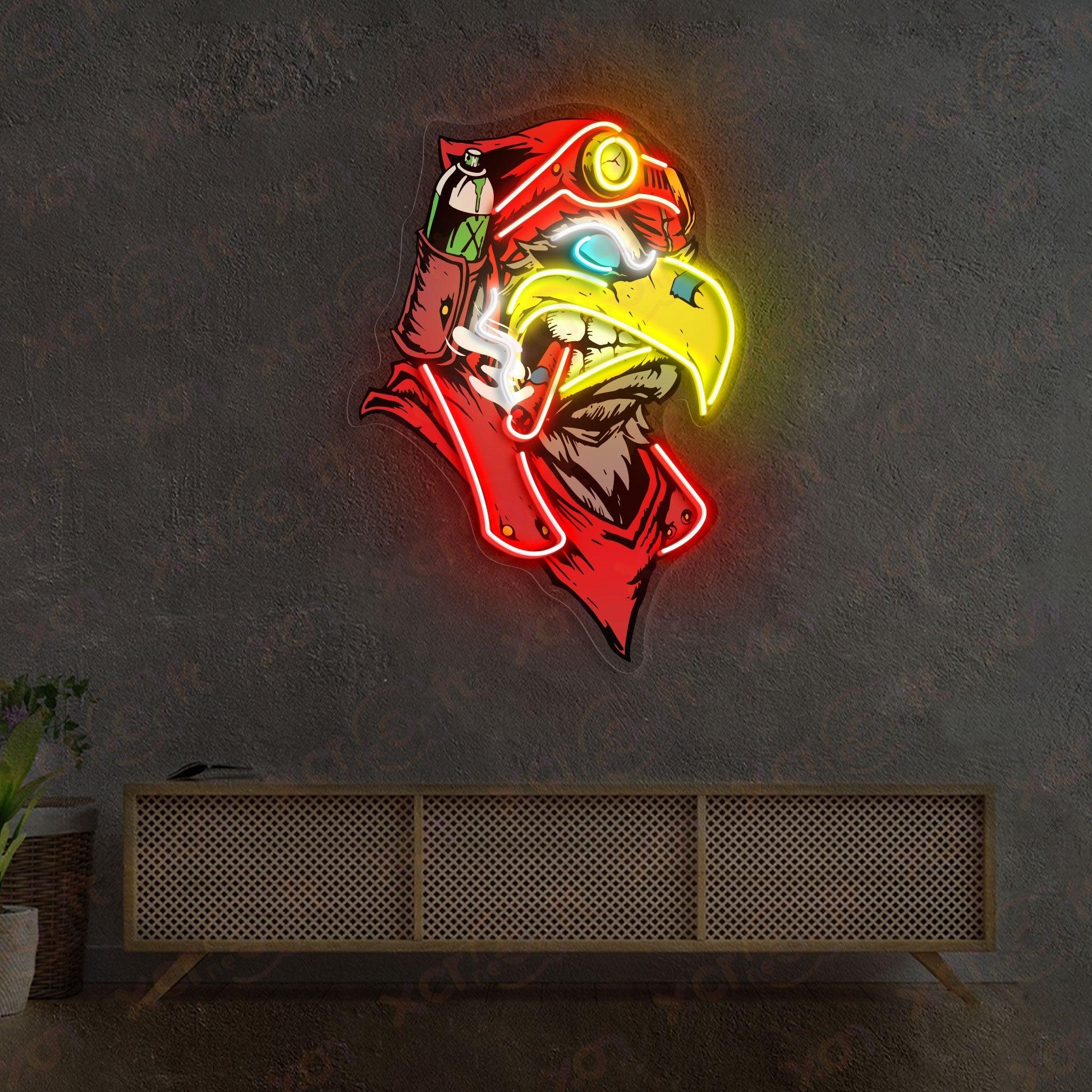 Neon wall art iconic video game character Falco Lombardi.