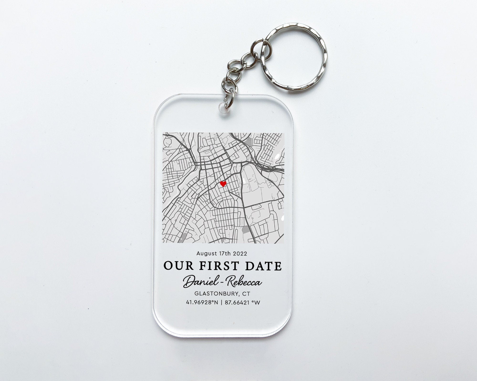 Personalized Map Our First Date Keychain