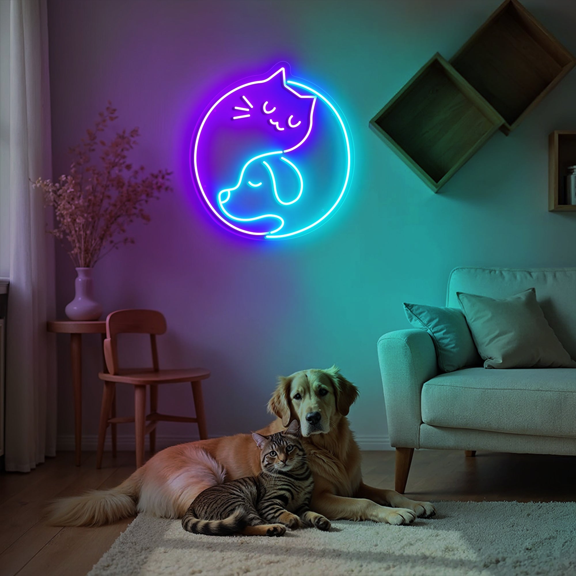 Yin Yang Cat & Dog Neon Sign