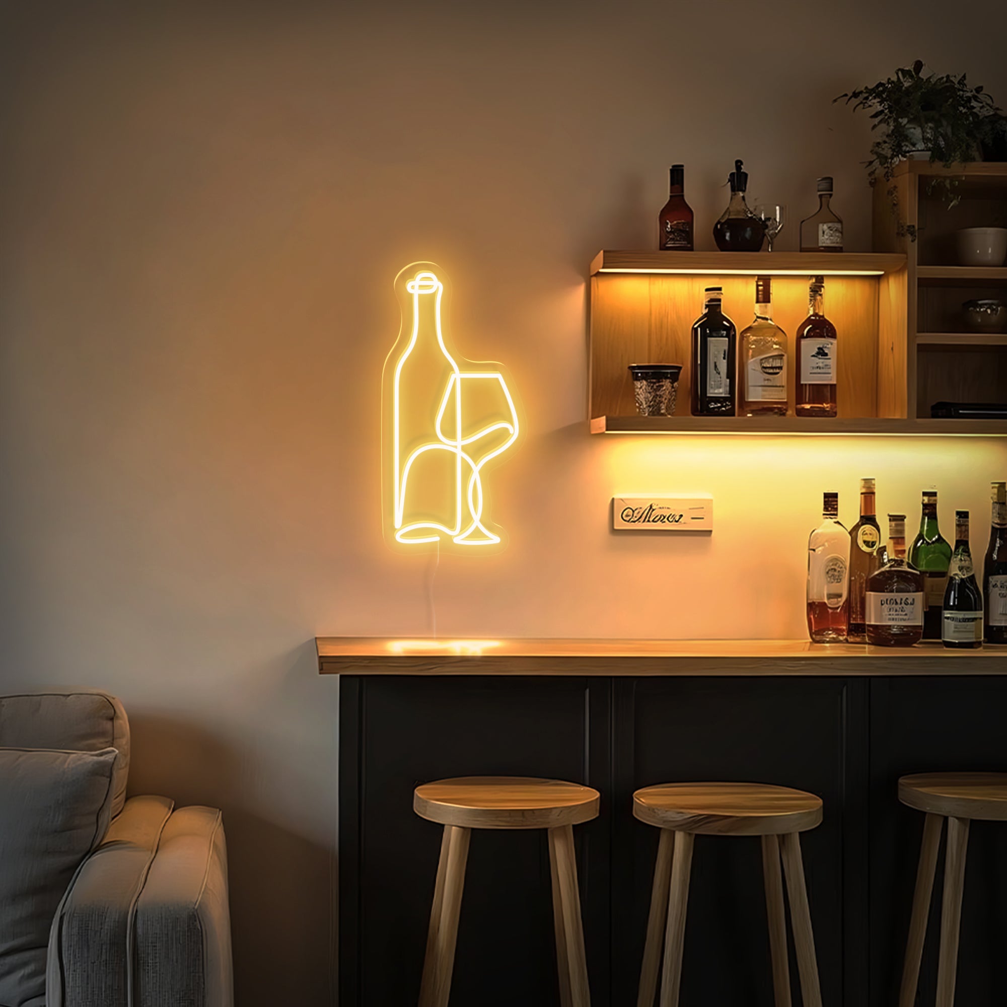 Classic Wine Bottle and Glass Neon Sign