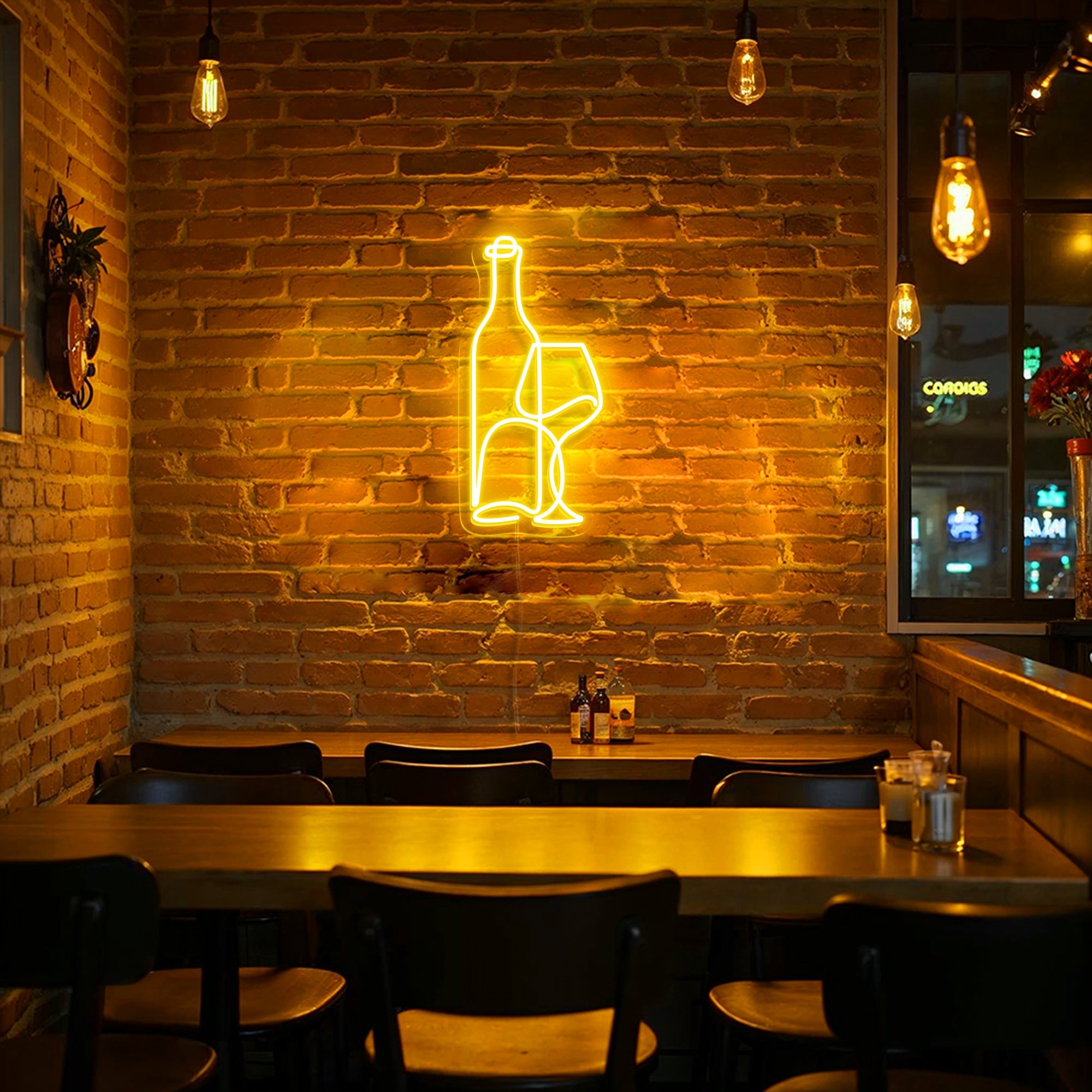 Classic Wine Bottle and Glass Neon Sign