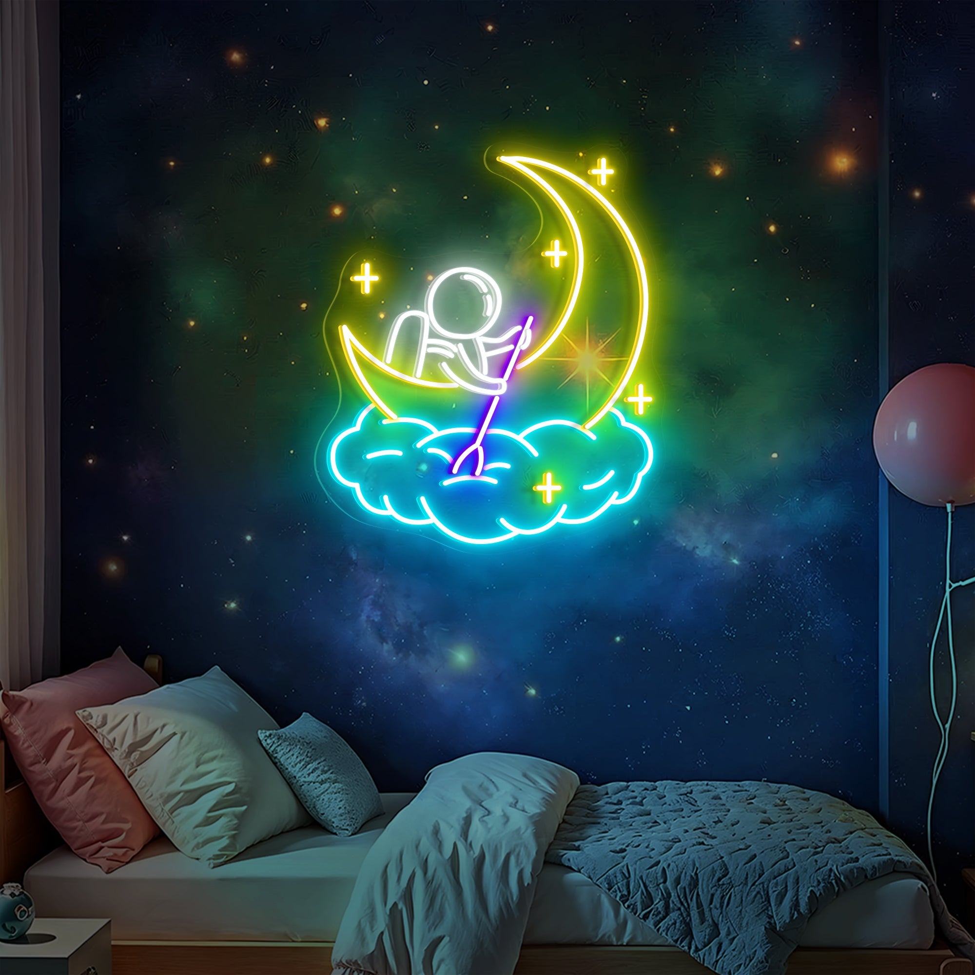 Astronaut Moon Cloud Neon Sign