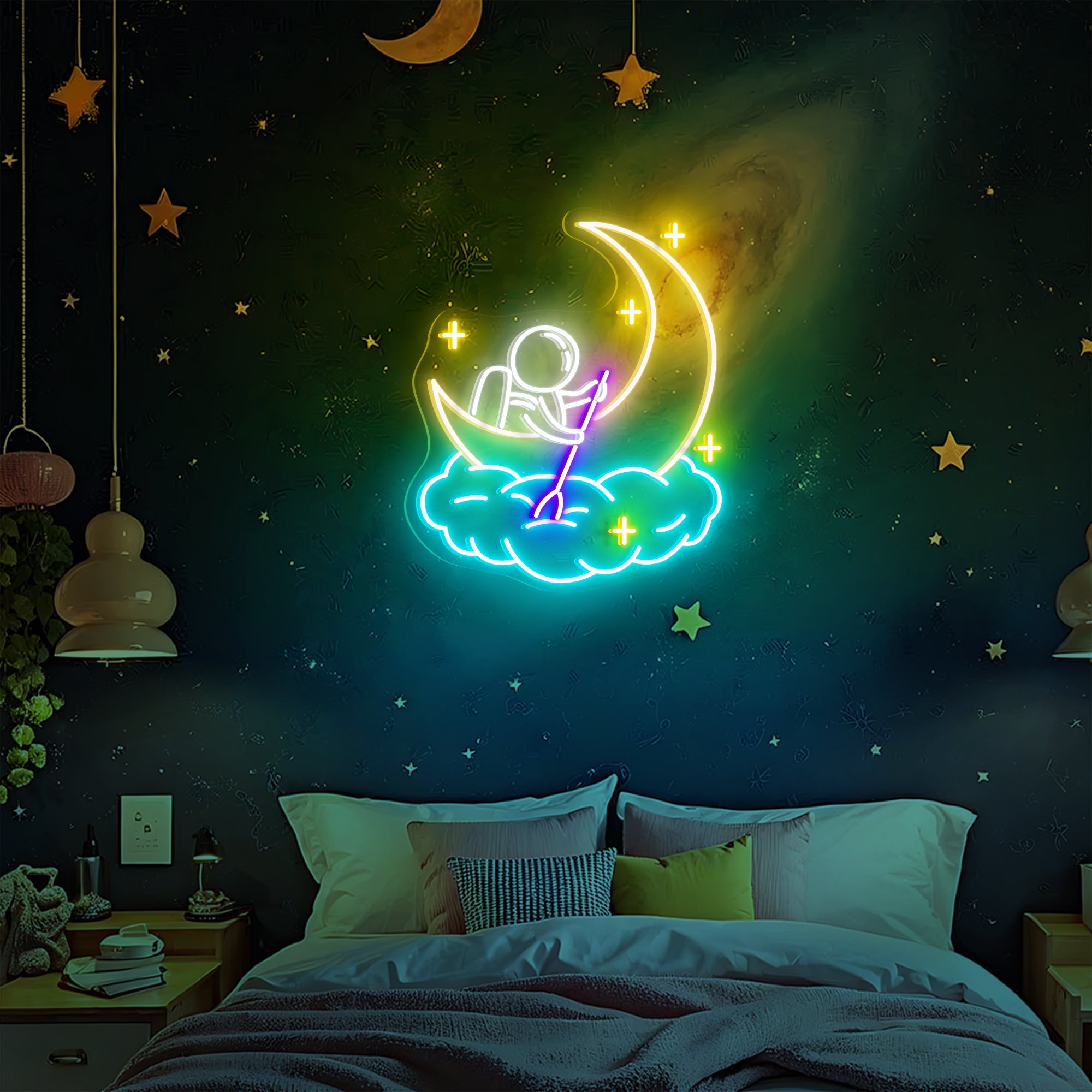 Astronaut Moon Cloud Neon Sign