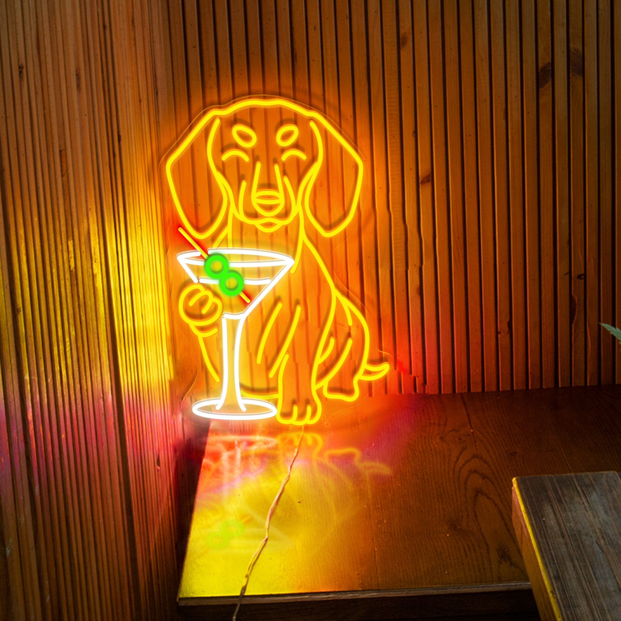 Dachshund Drinking Cocktail Neon Sign