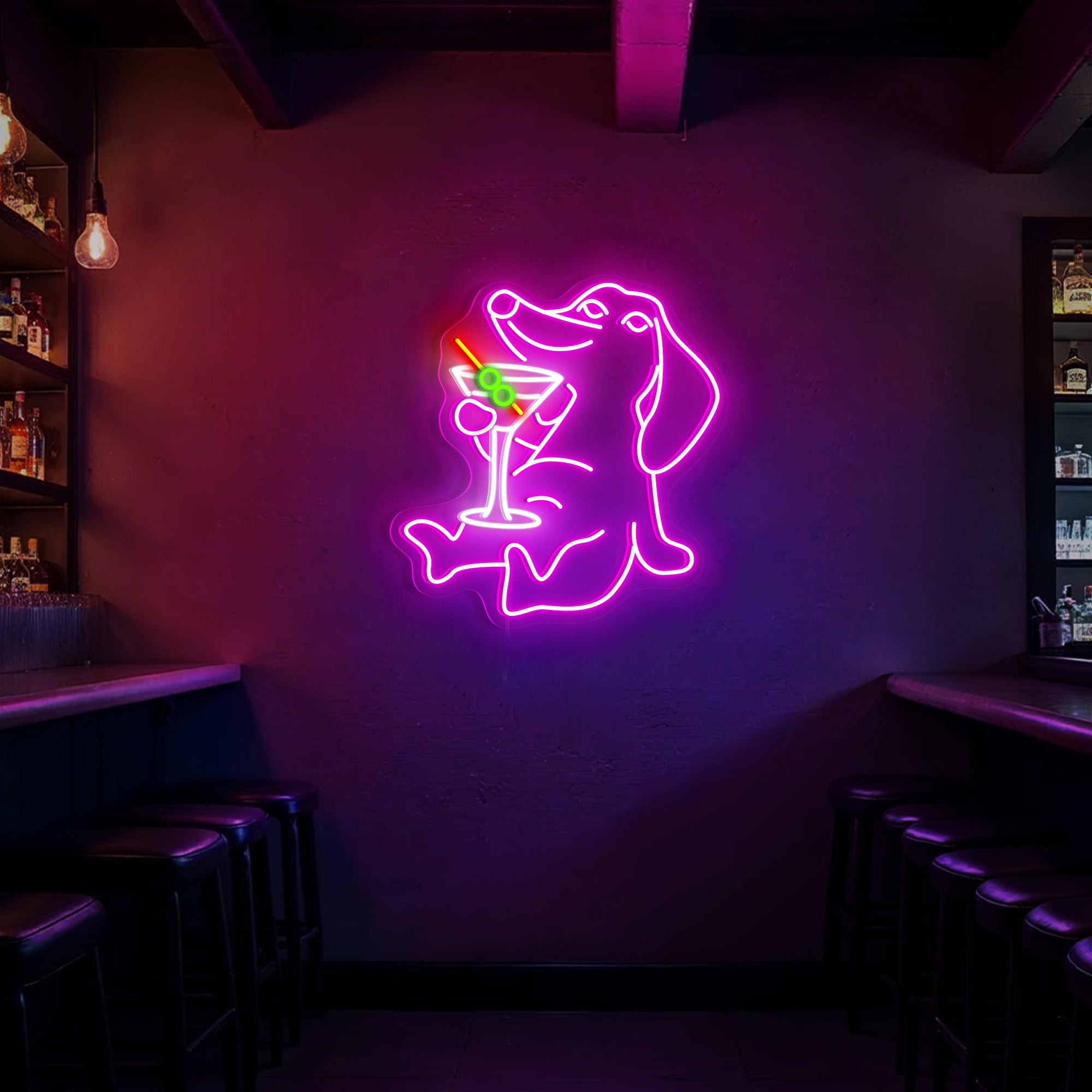 Dachshund Dog Drinking Martini Neon Sign