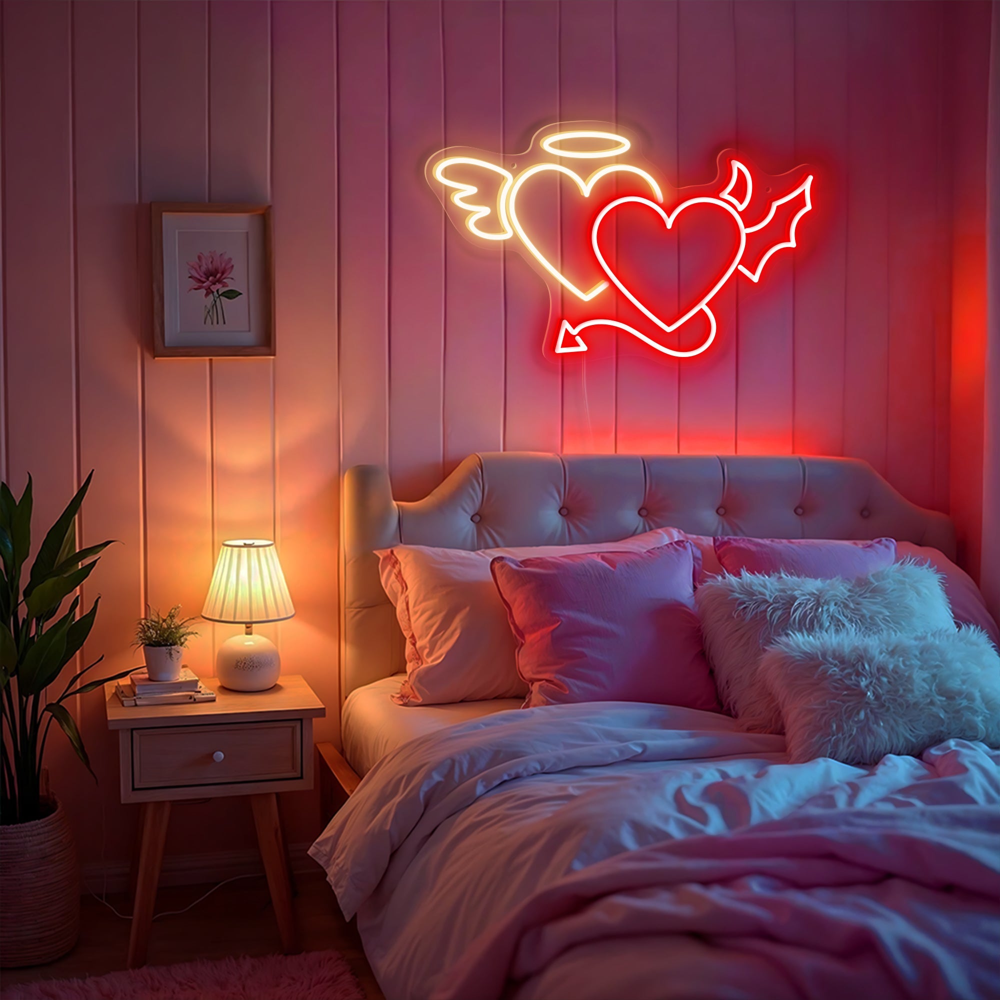 Angel and Devil Heart Neon Sign