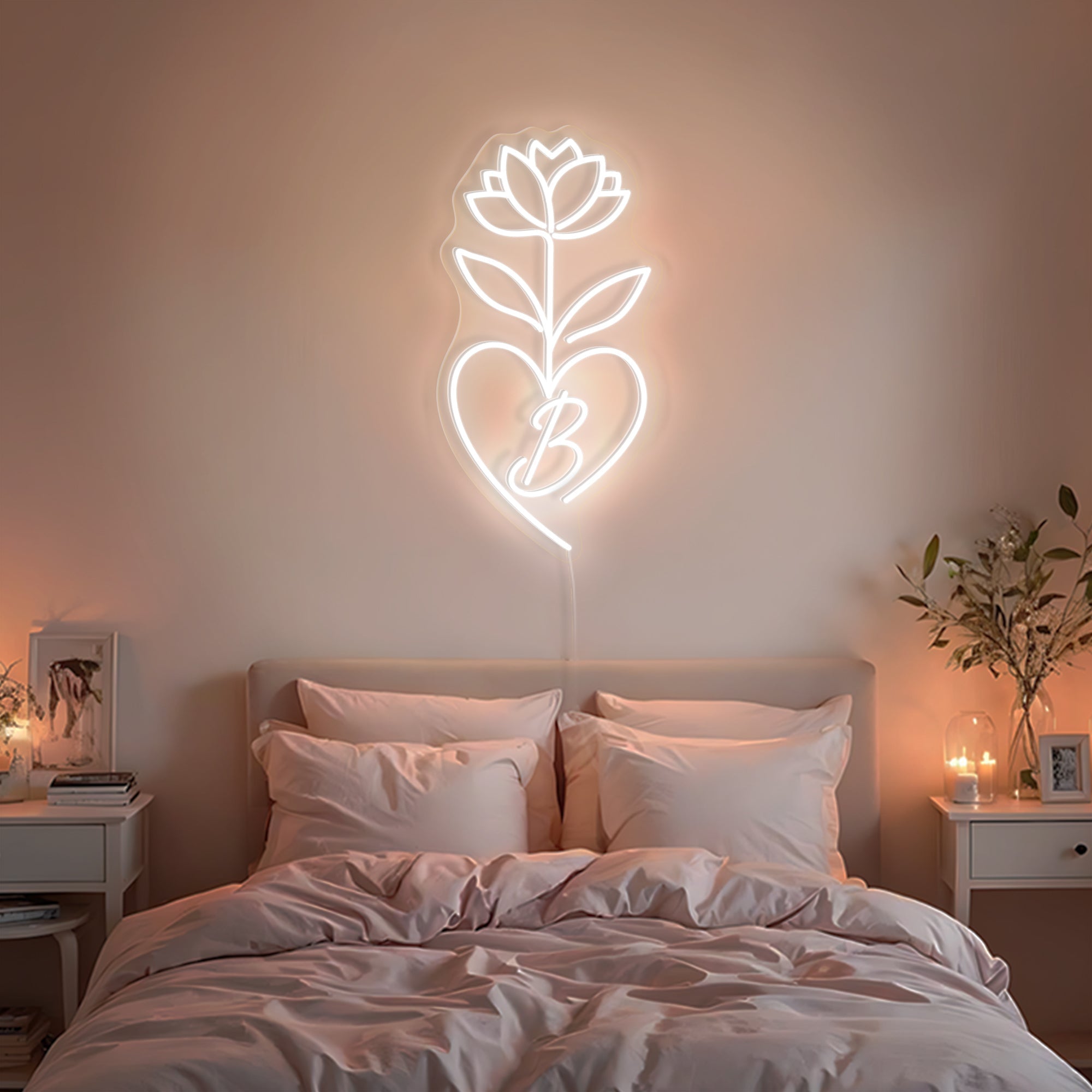 Flower Heart Custom Name Neon Sign