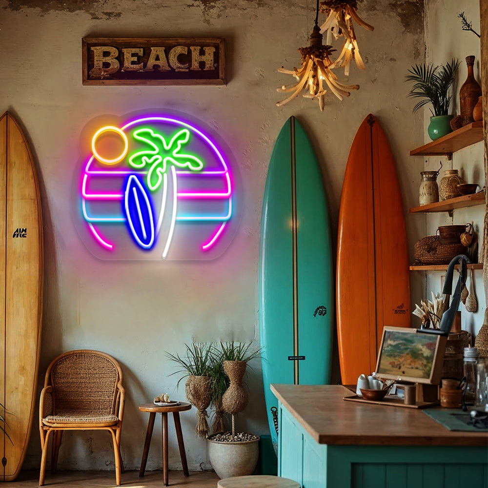 Beach Sunset Palm Tree Neon Sign LED