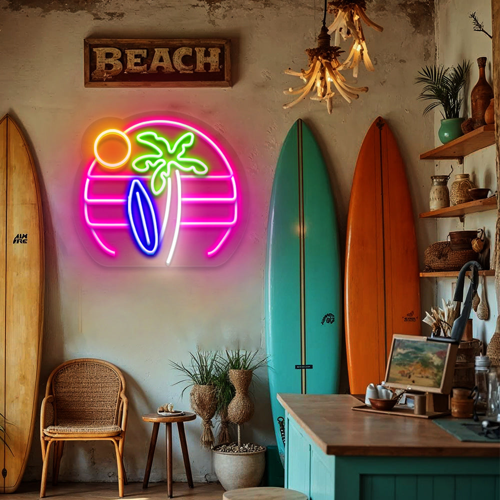 Beach Sunset Palm Tree Neon Sign LED