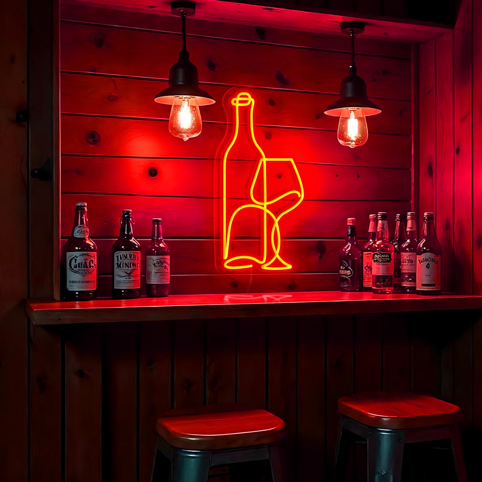 Classic Wine Bottle and Glass Neon Sign