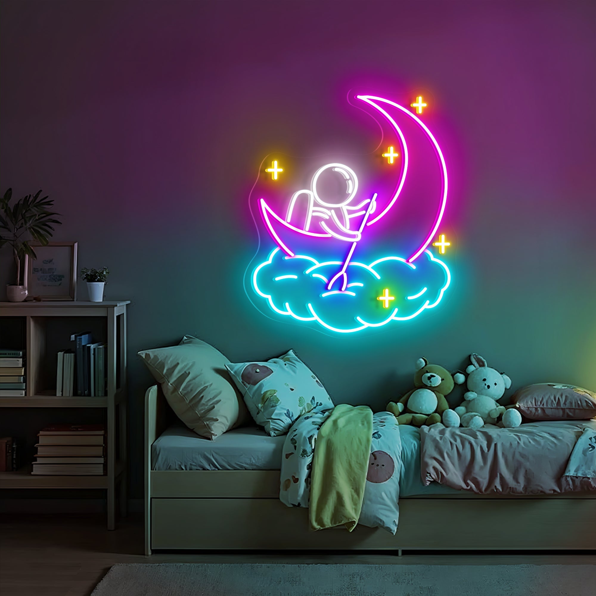 Astronaut Moon Cloud Neon Sign