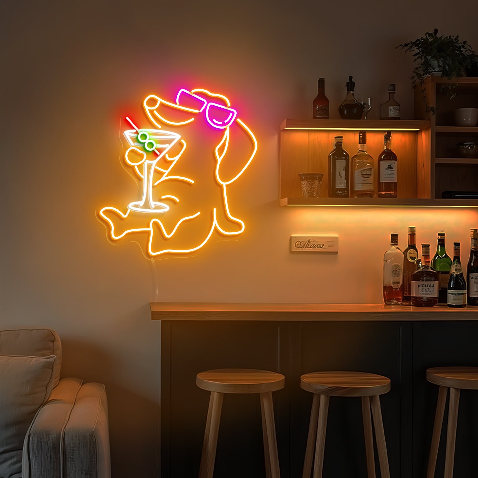 Dachshund Dog Wearing Glass Neon Sign