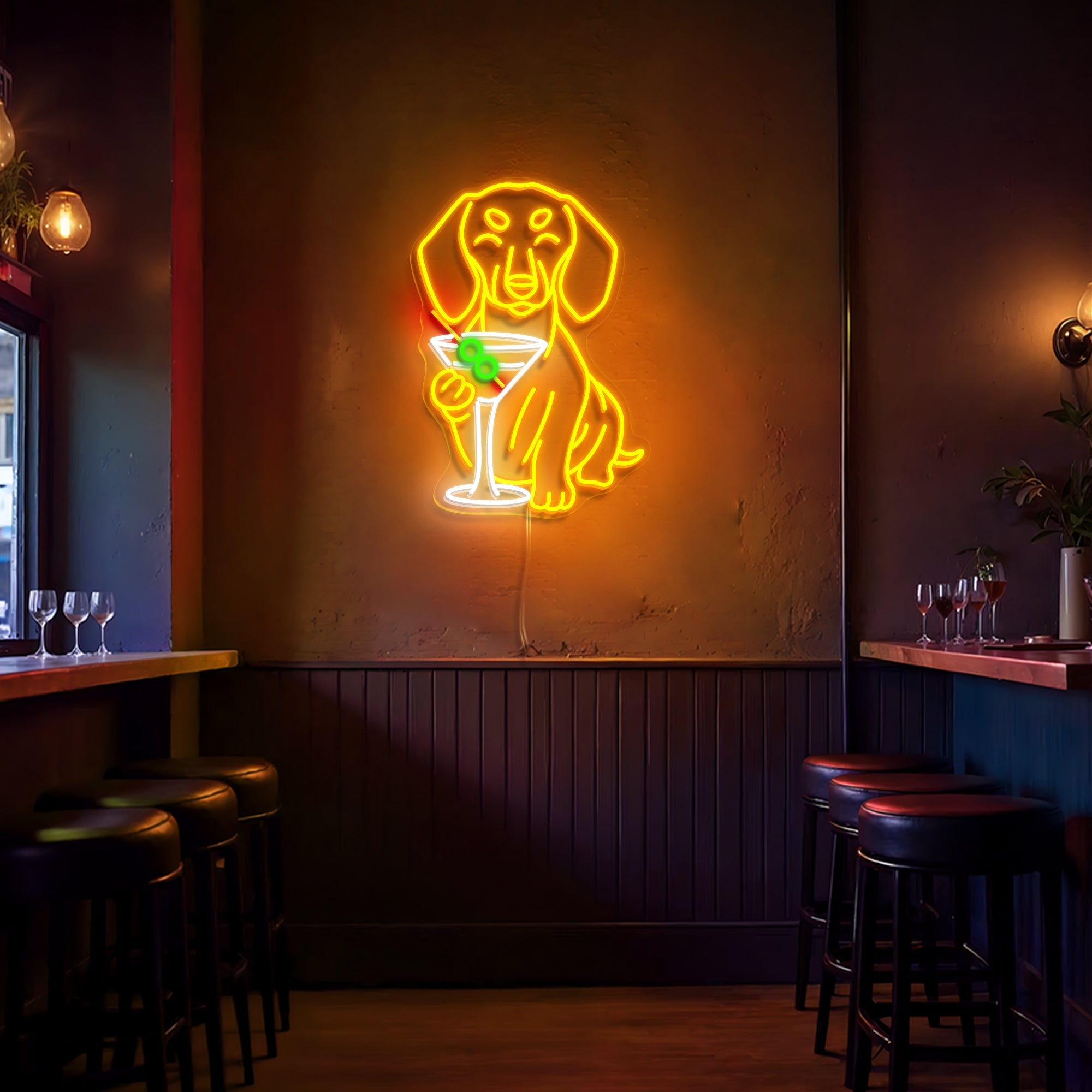 Dachshund Drinking Cocktail Neon Sign