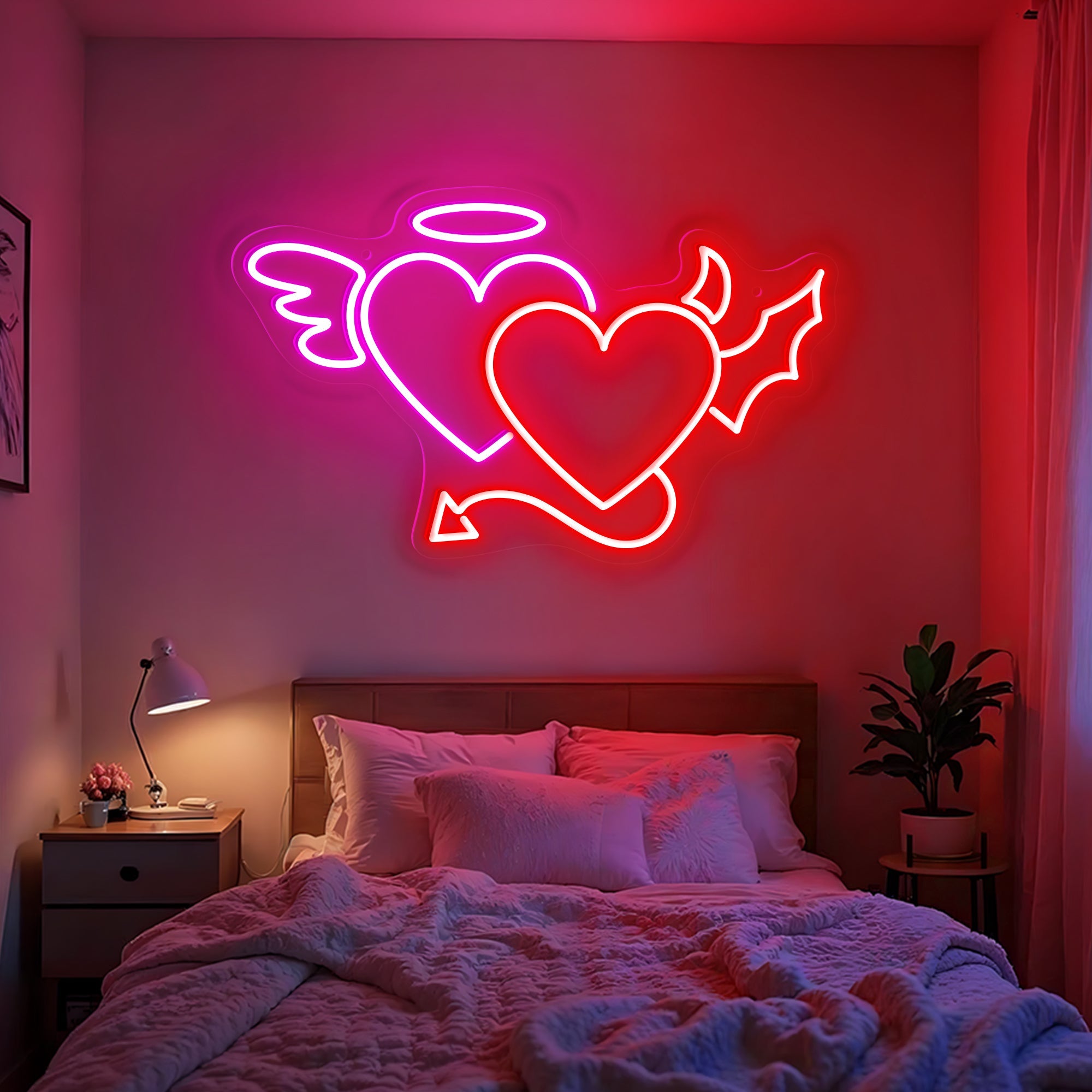 Angel and Devil Heart Neon Sign