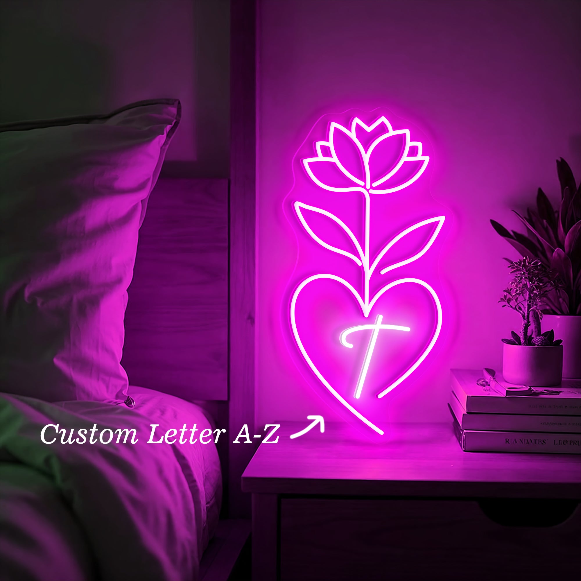 Flower Heart Custom Name Neon Sign