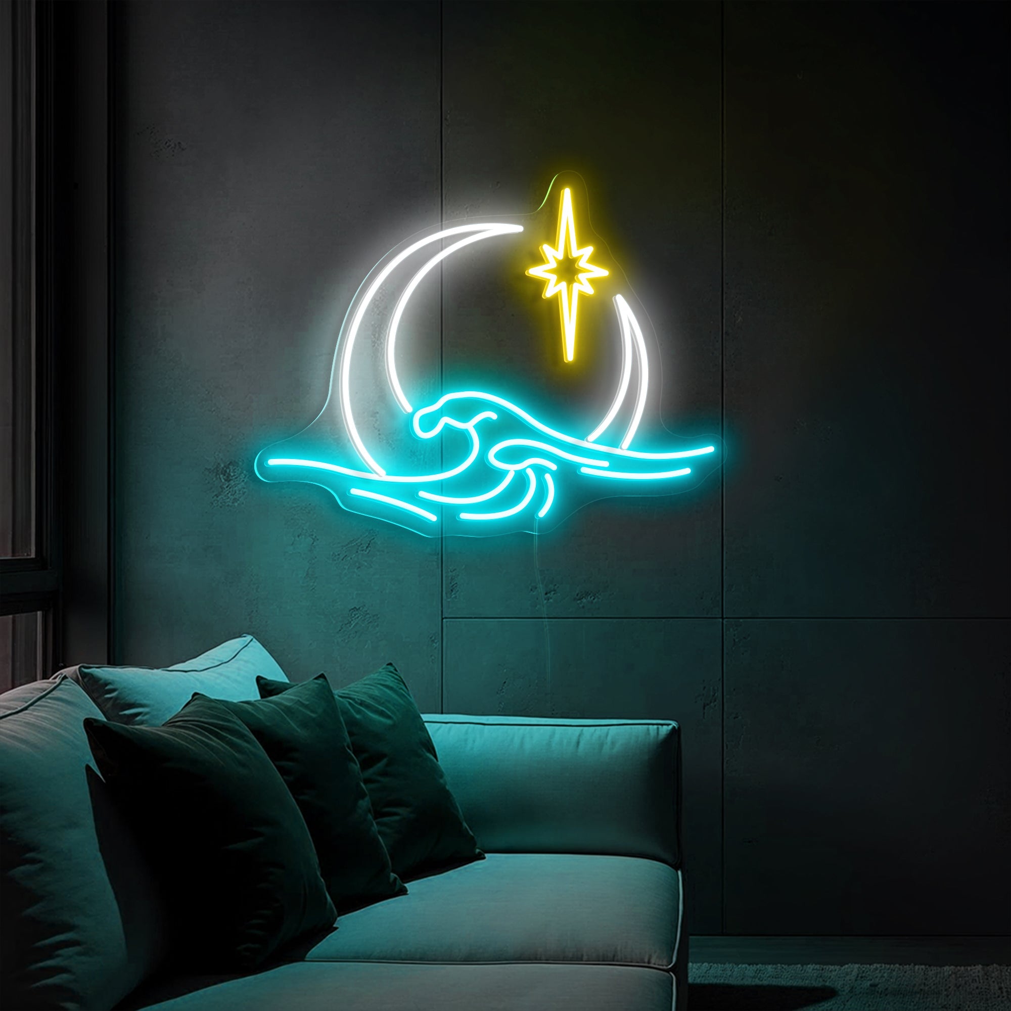 Moon by the Wave Neon Sign