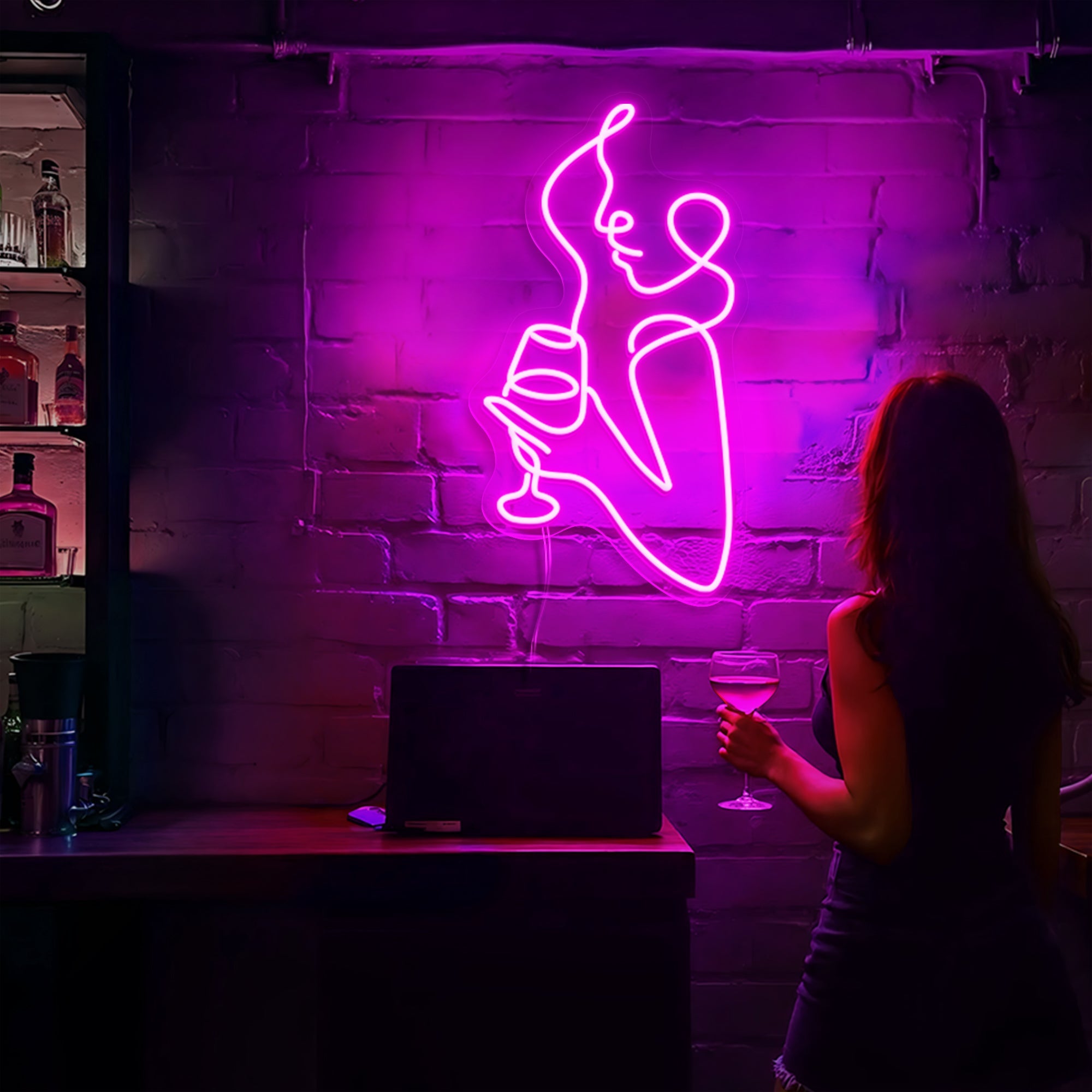 Girl Holding Glass Neon Sign