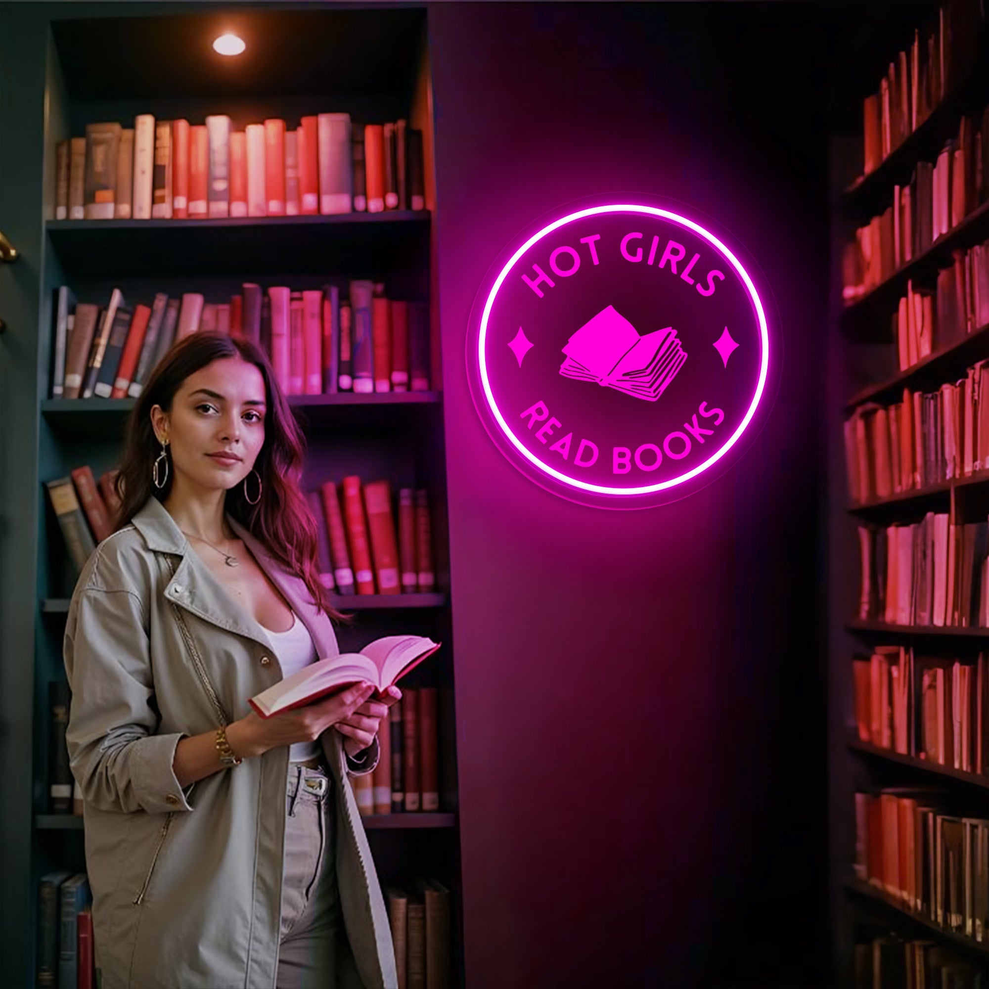 Hot Girls Read Books Neon Sign