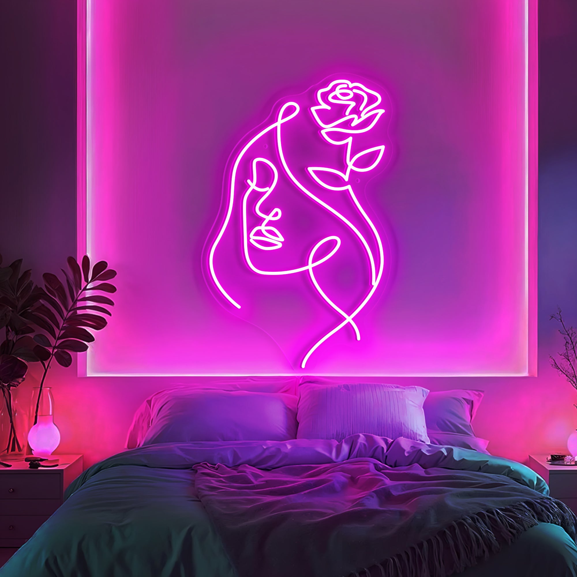 Rose Girl Art Neon Sign