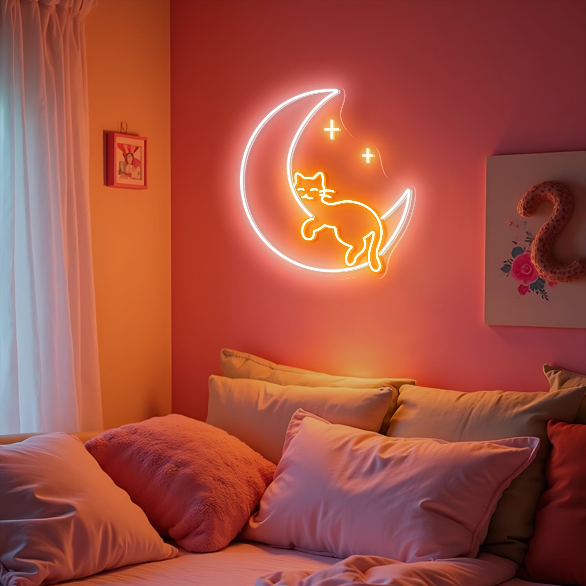 Moon Sleeping Cat Neon Sign