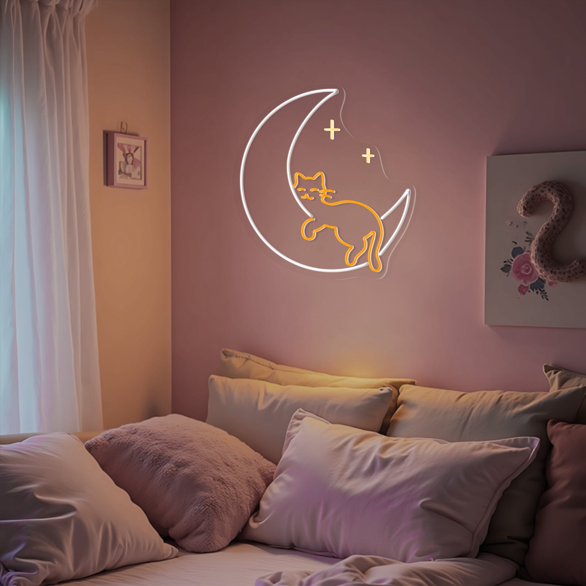 Moon Sleeping Cat Neon Sign