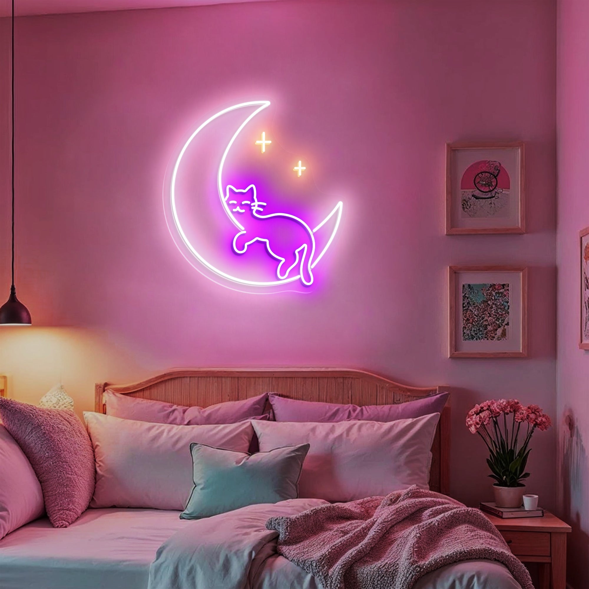 Moon Sleeping Cat Neon Sign