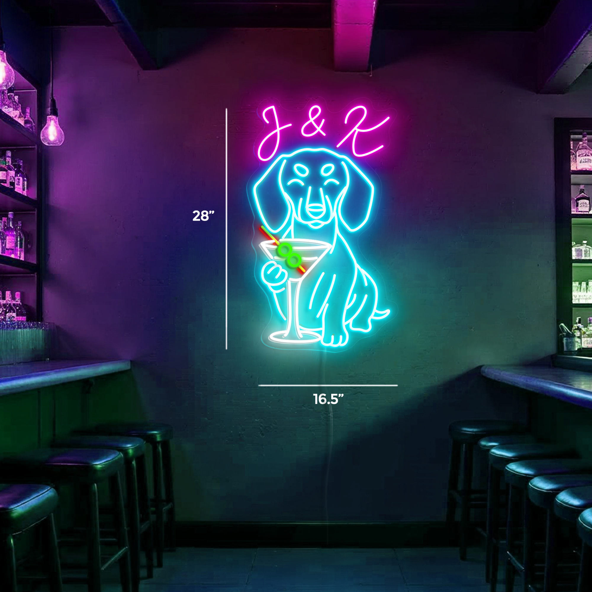 Dachshund Drinking Cocktail Neon Sign