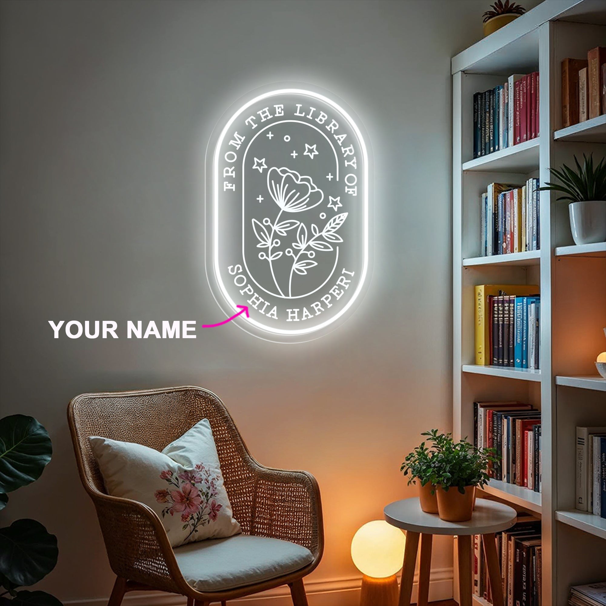 Oval Custom Name Library Neon Sign 2