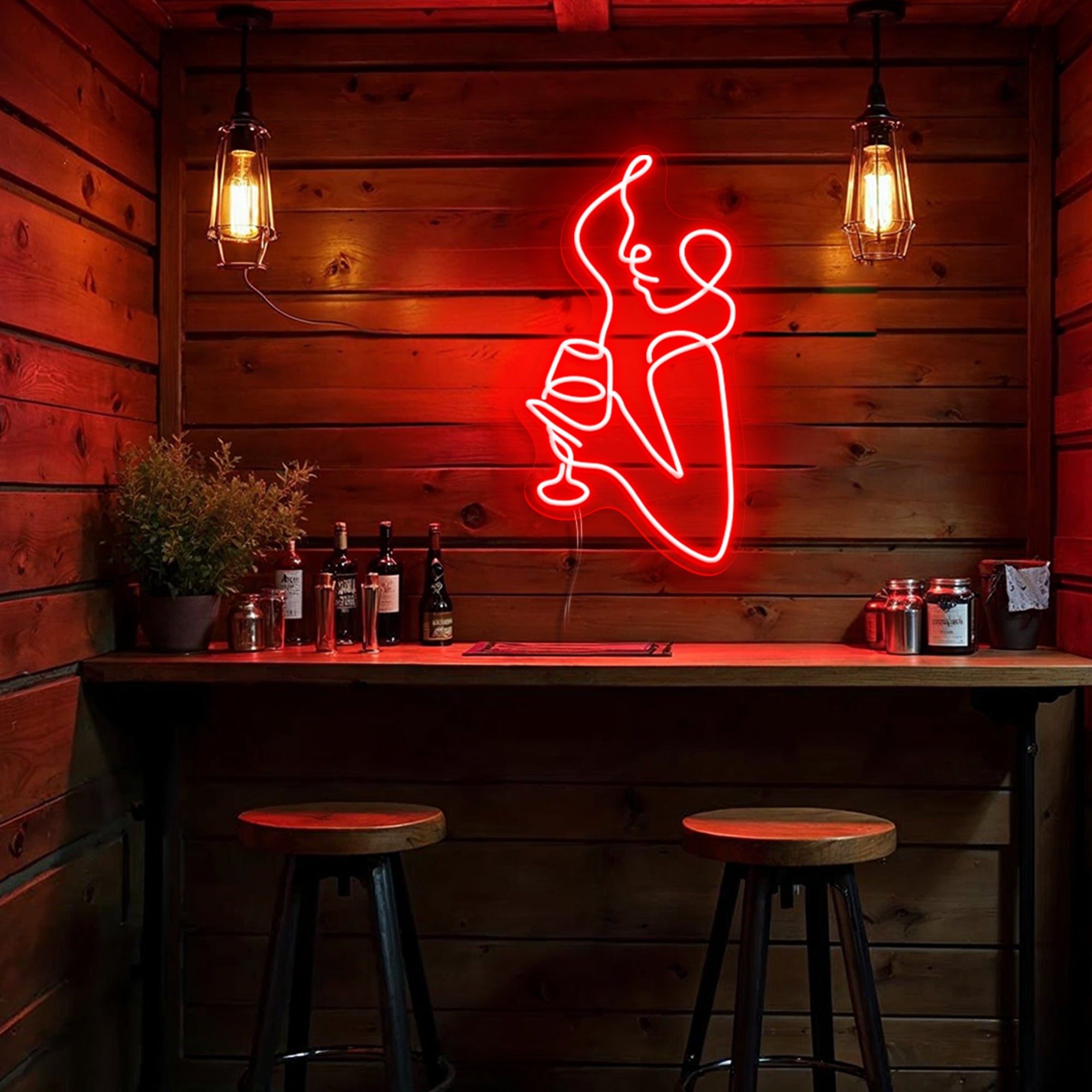 Girl Holding Glass Neon Sign