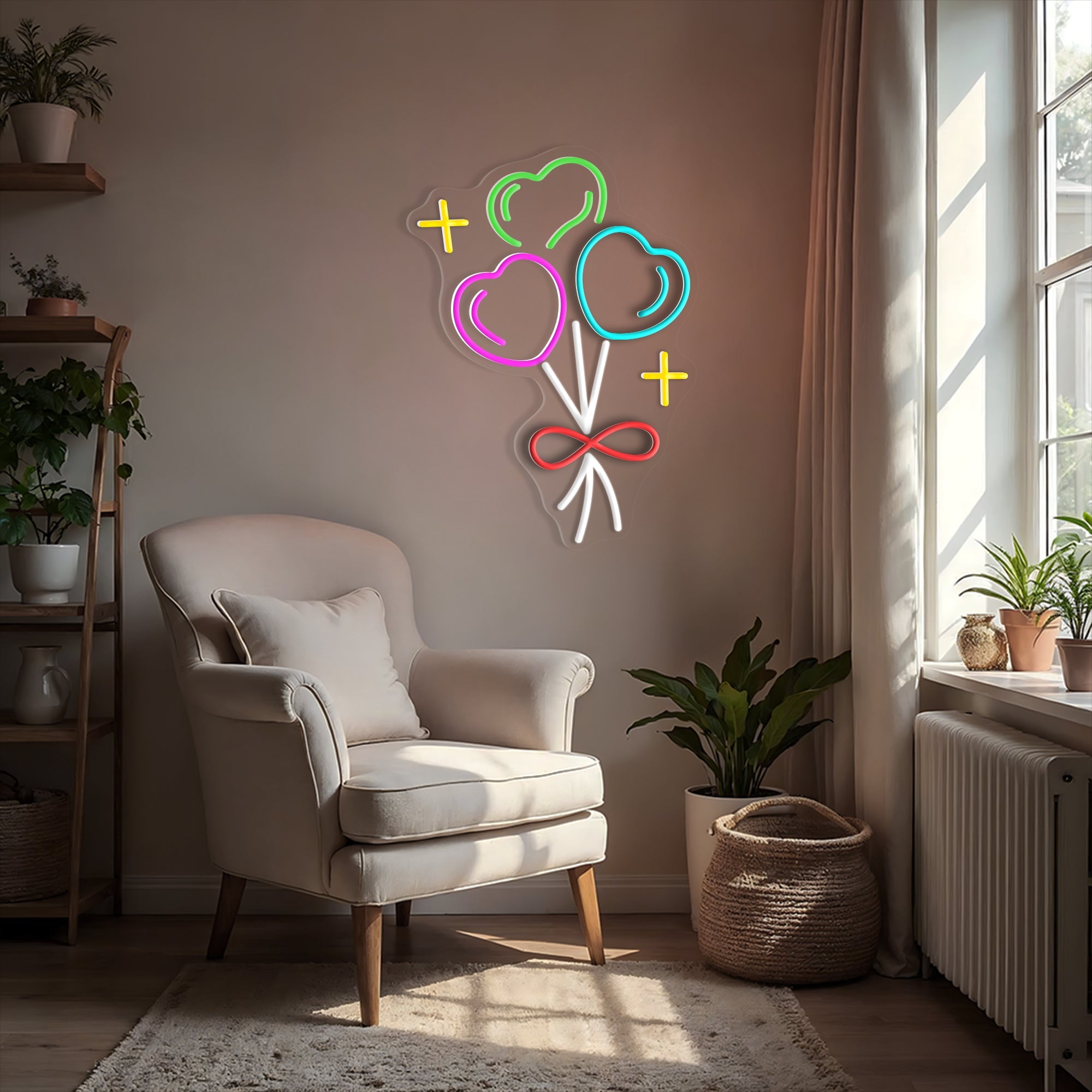 Heart Balloon Bouquet Neon Sign