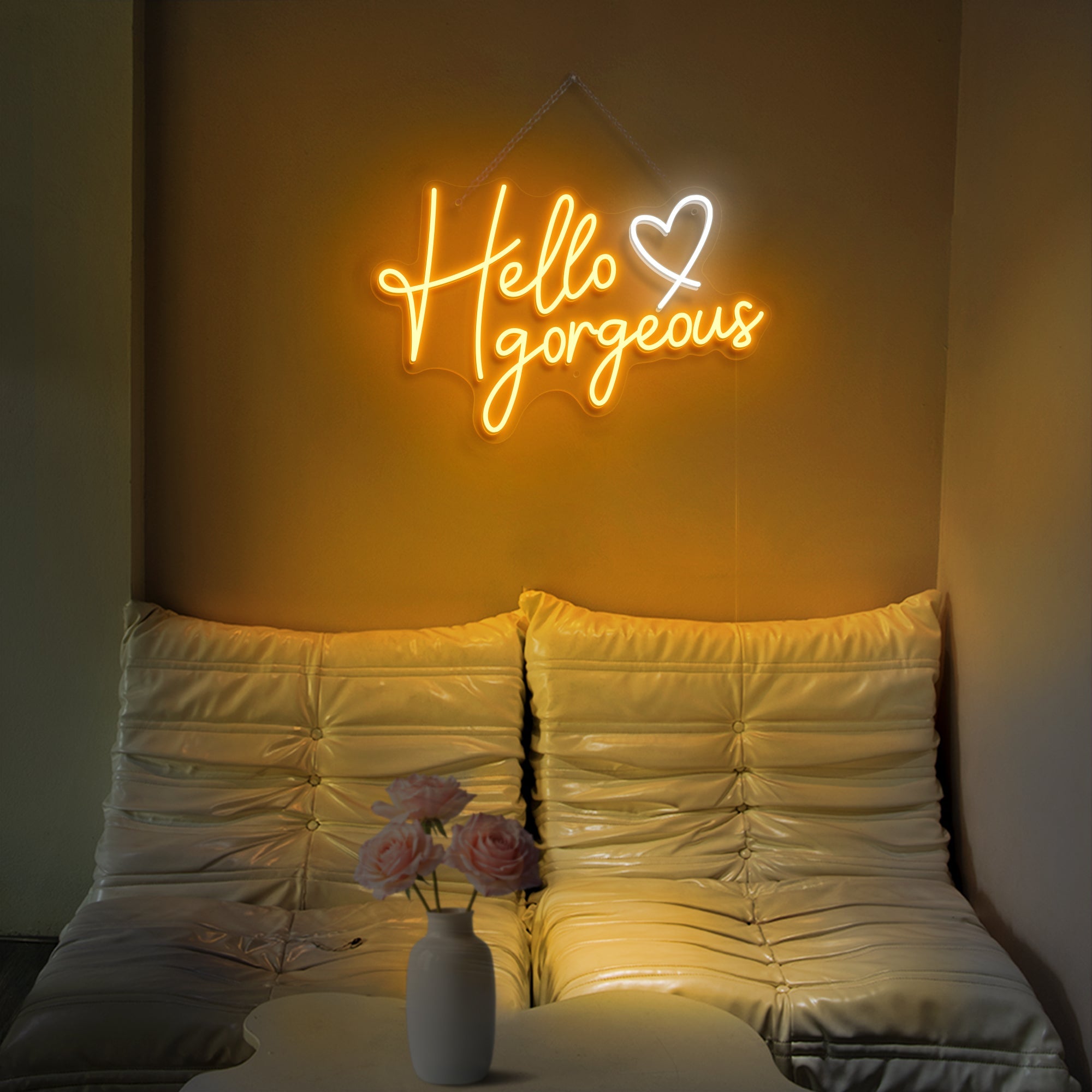 Hello gorgeous with heart icon LED Neon Light