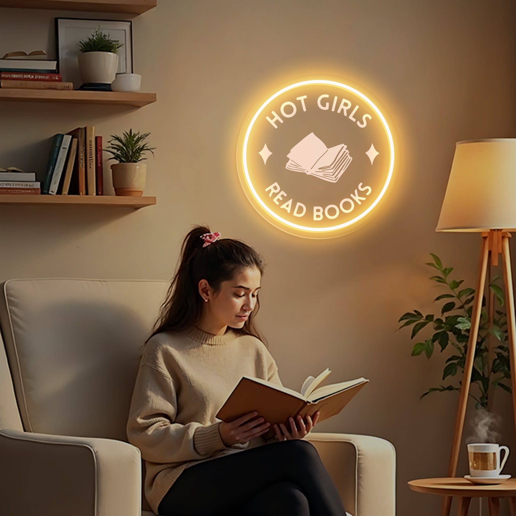 Hot Girls Read Books Neon Sign