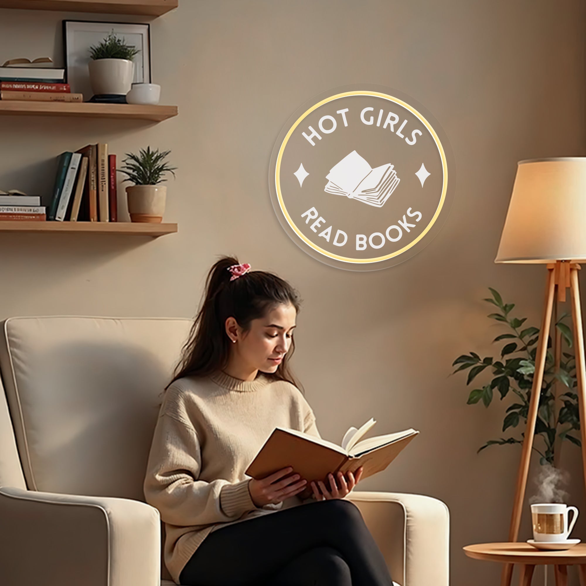 Hot Girls Read Books Neon Sign