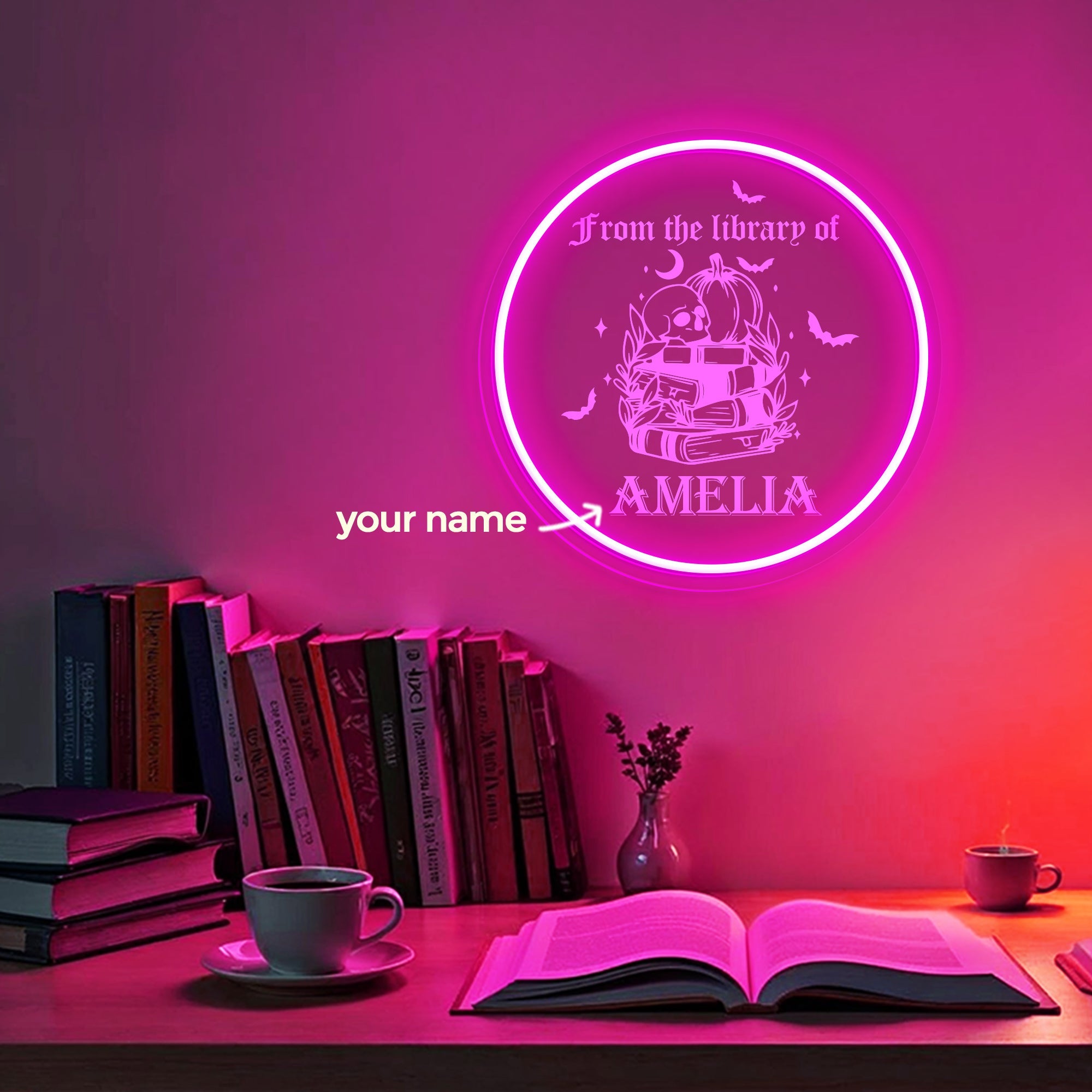 Bat Custom Library Name Neon Sign