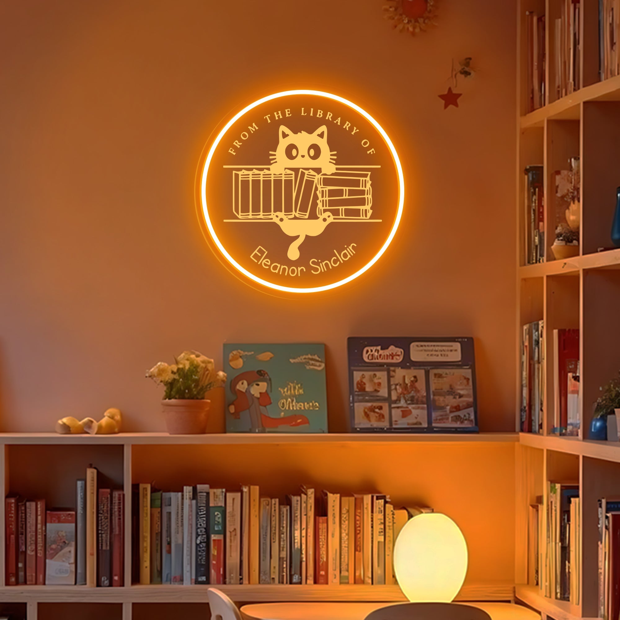 Cat Custom Library Name Neon Sign