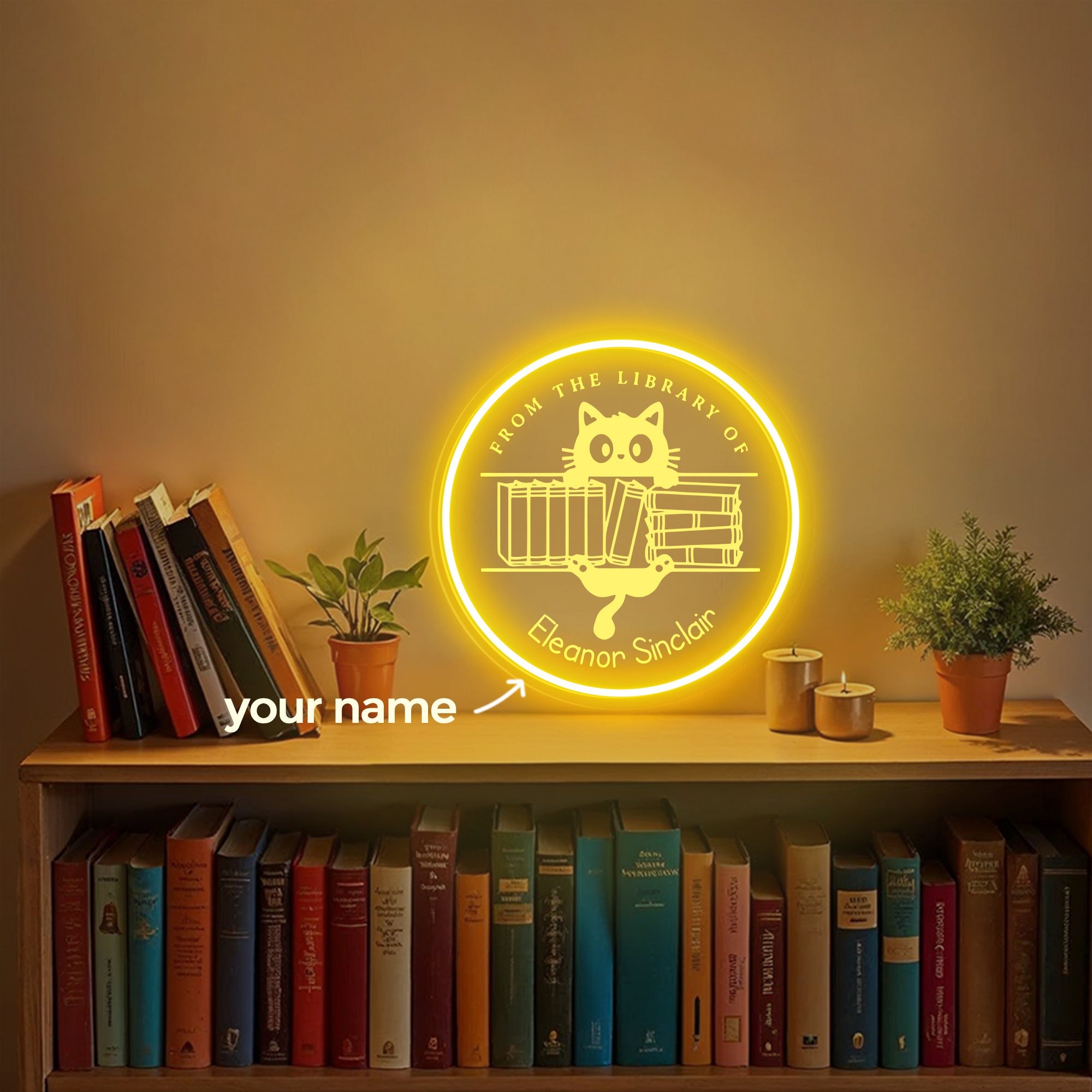 Cat Custom Library Name Neon Sign