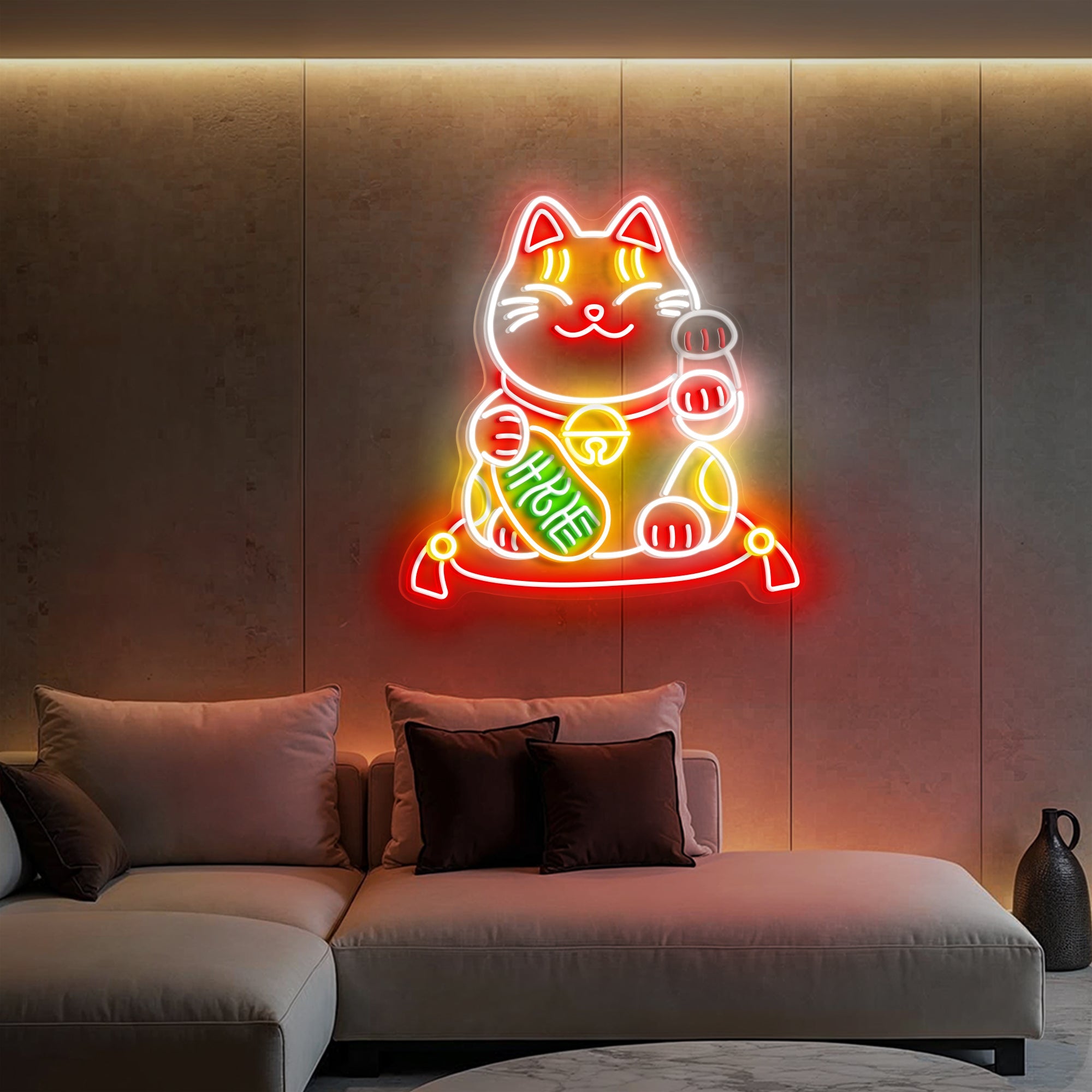 Waving Lucky Cat Neon Sign