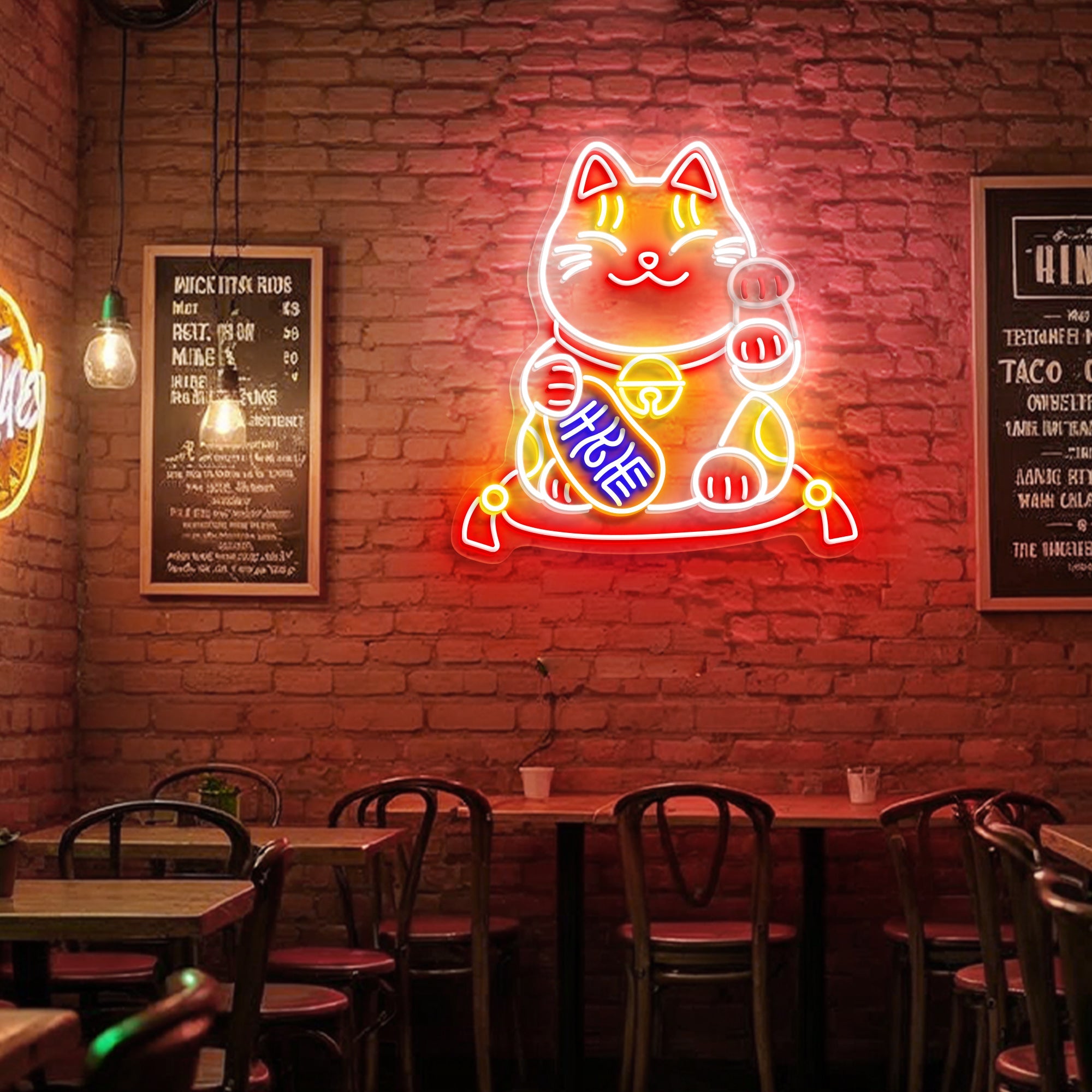 Waving Lucky Cat Neon Sign