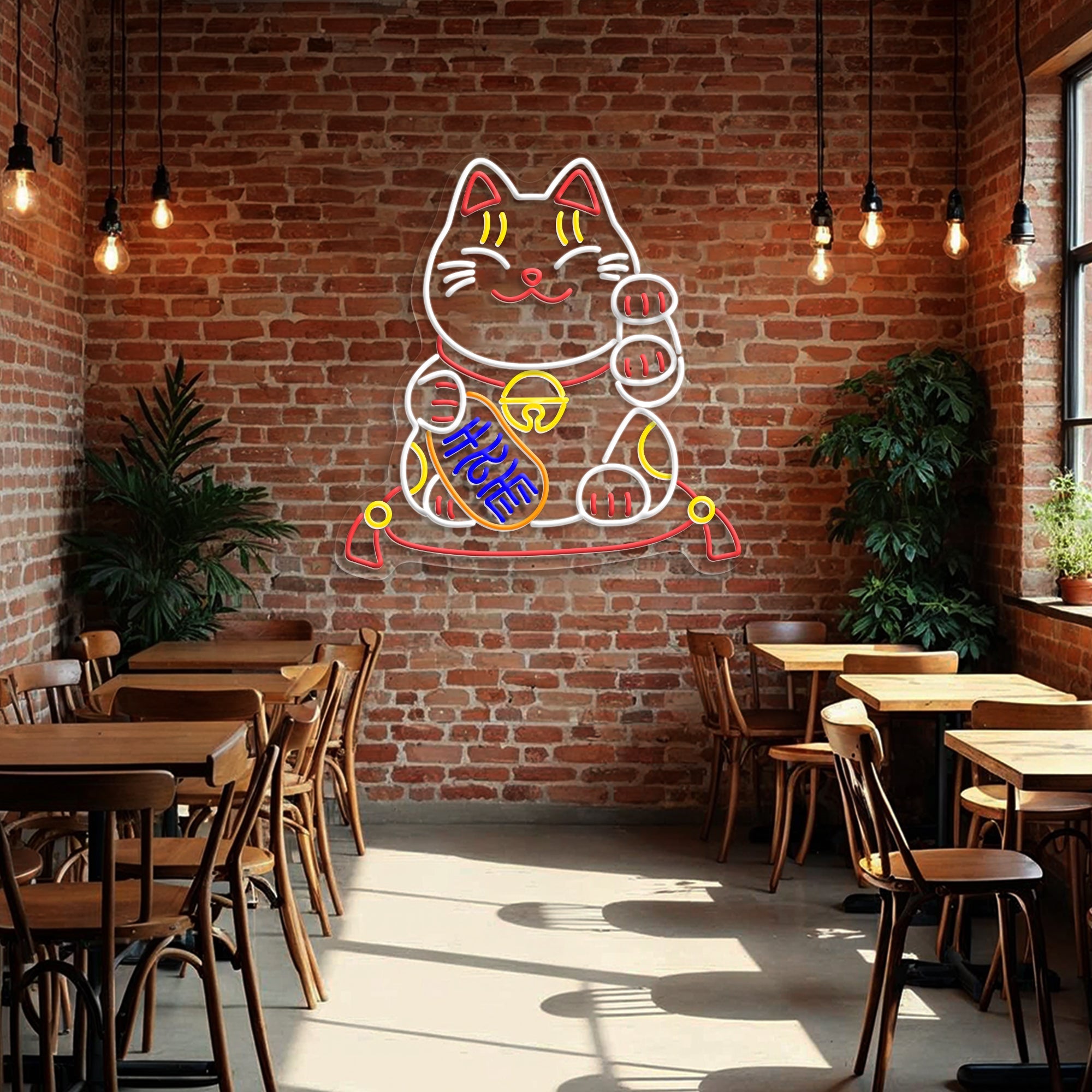 Waving Lucky Cat Neon Sign